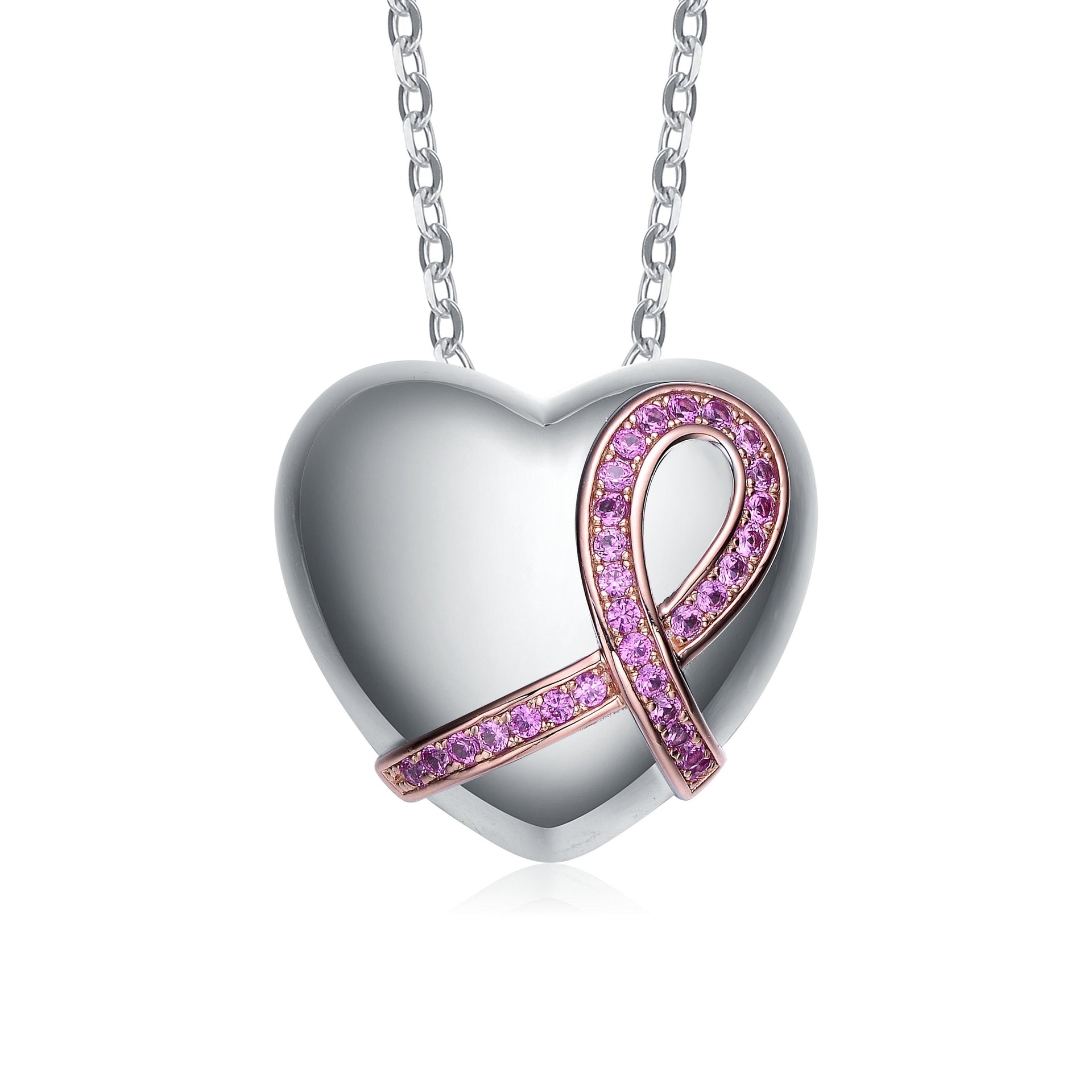 Rachel Glauber Stunning Two Tone With Pink Cubic Zirconia Heart Necklace