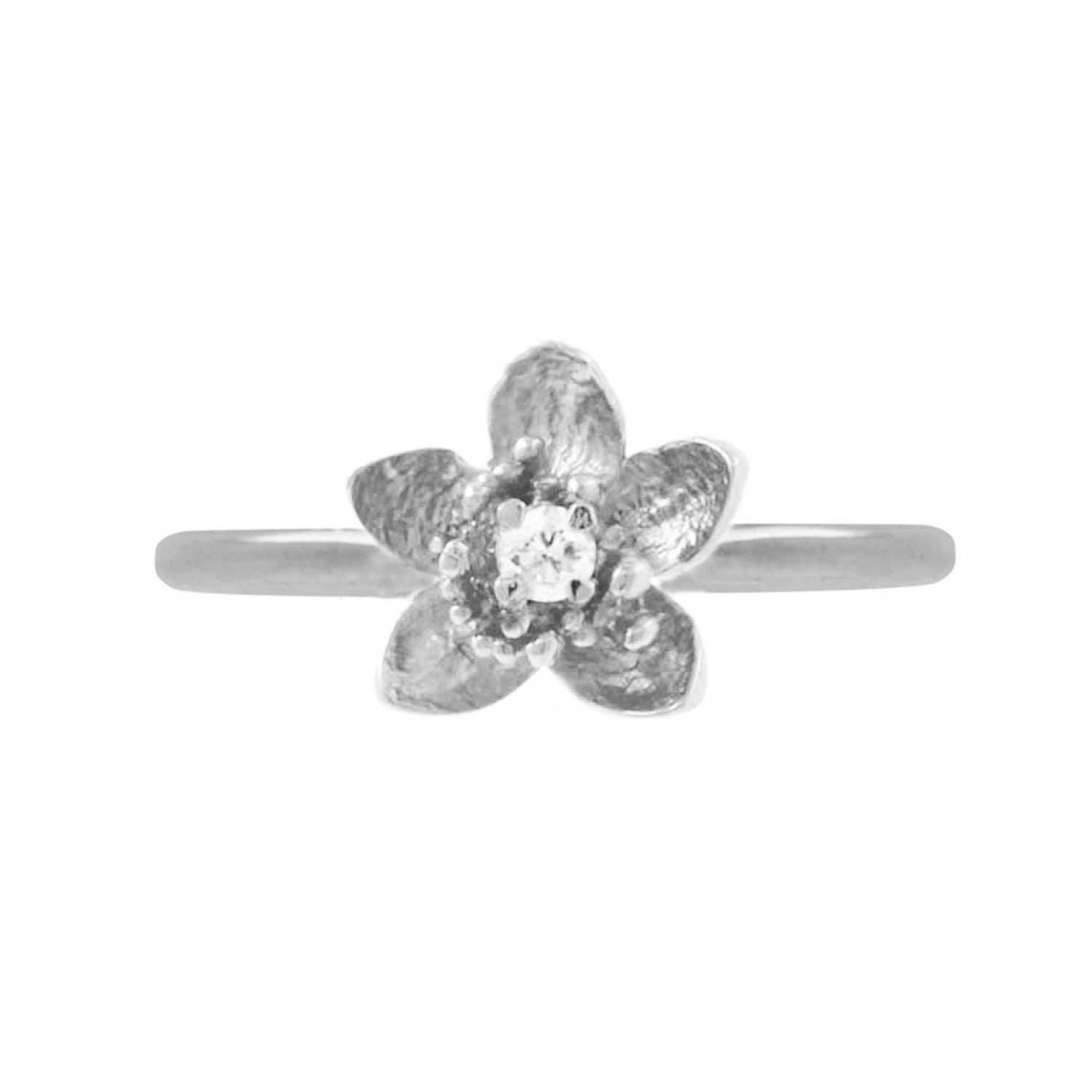 Diamond Cherry Blossom Ring - Silver