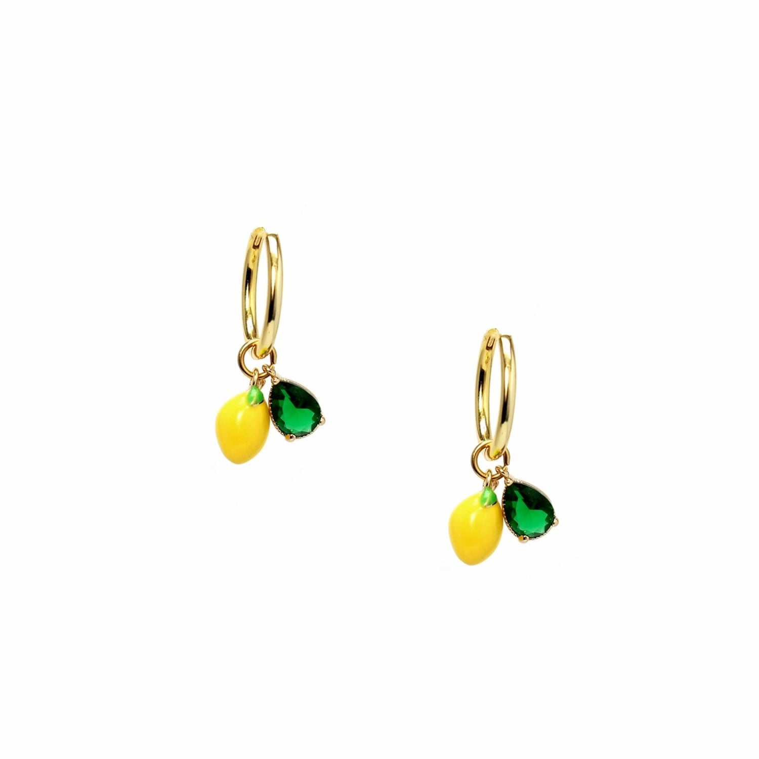 Fruity Enamel And Crystal Drop Gold Vermeil Hoop Earrings, Lemon