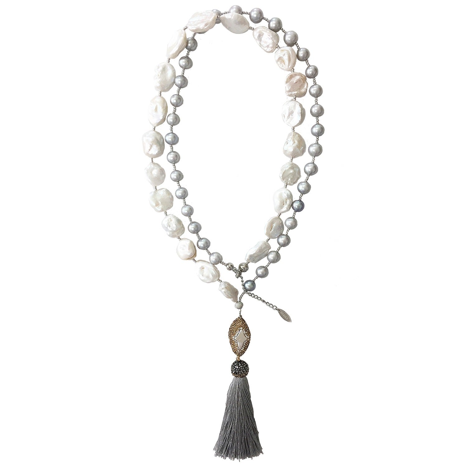 White & Gray Freshwater Pearls Multi-Way Tassel Necklace