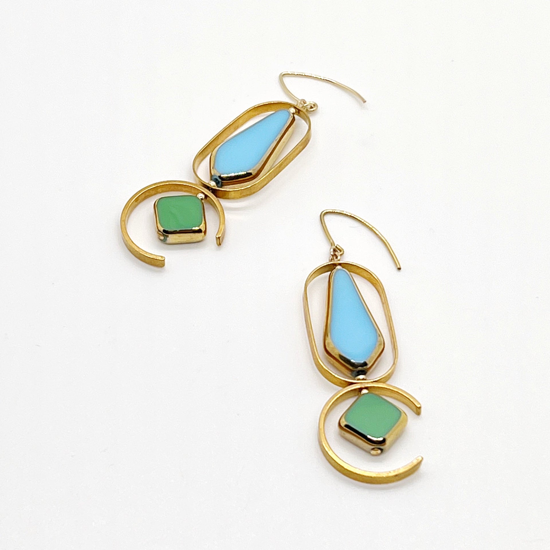 Opaque Pastel Blue & Green Geometric Art Earrings