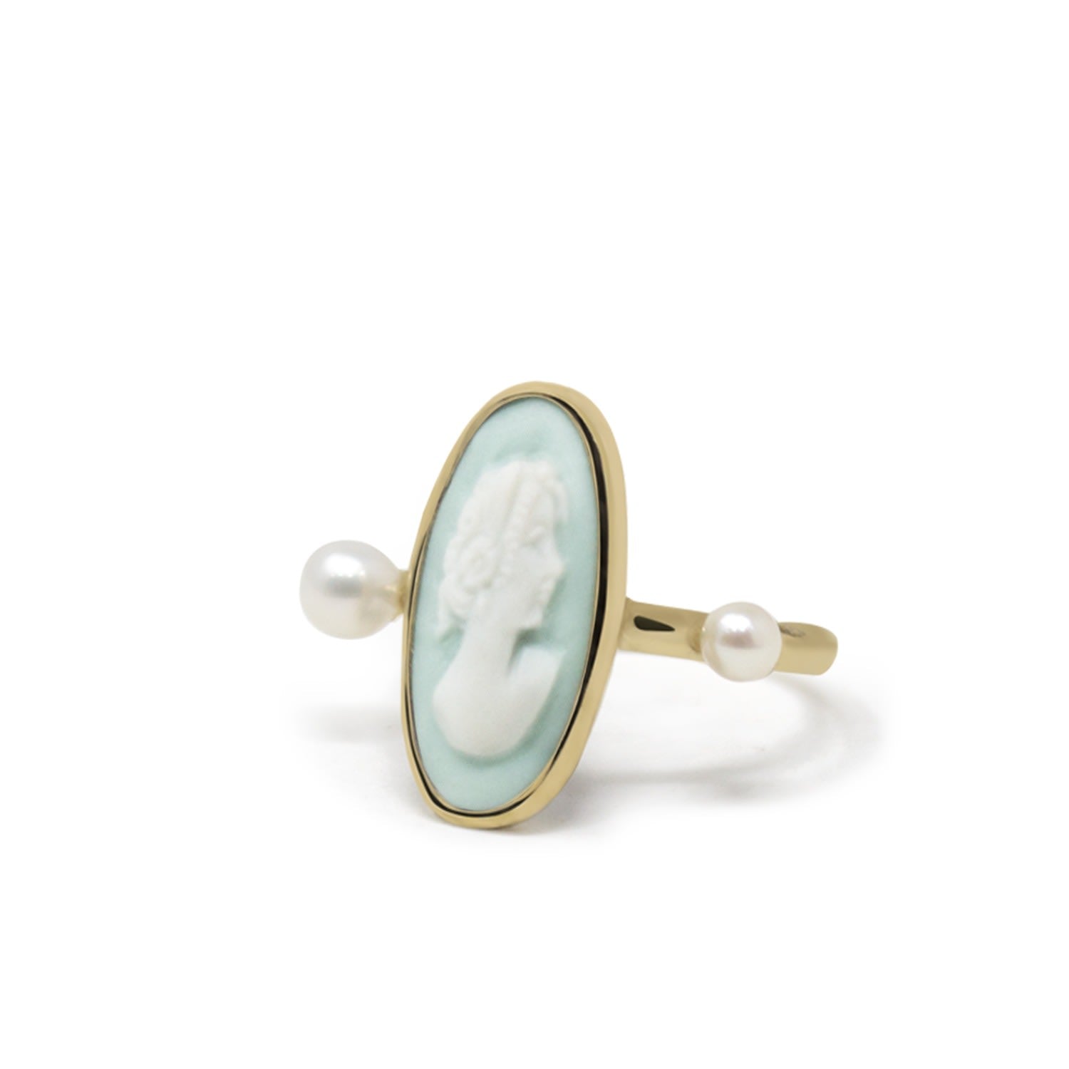 Medea Gold-Plated Green Cameo And Pearl Ring