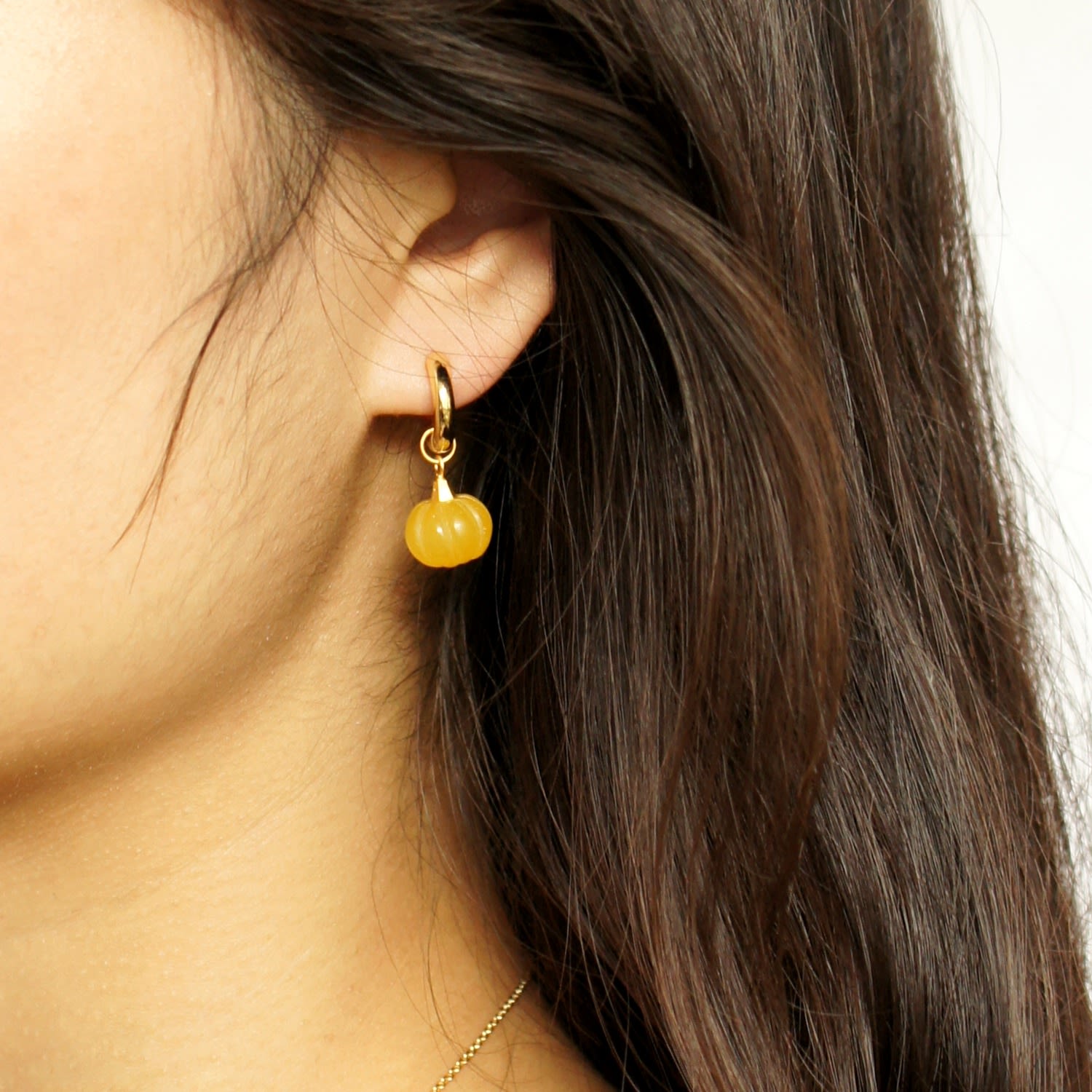 Jade Pumpkin And Freshwater Pearl Drop Gold Vermeil Hoop Earrings