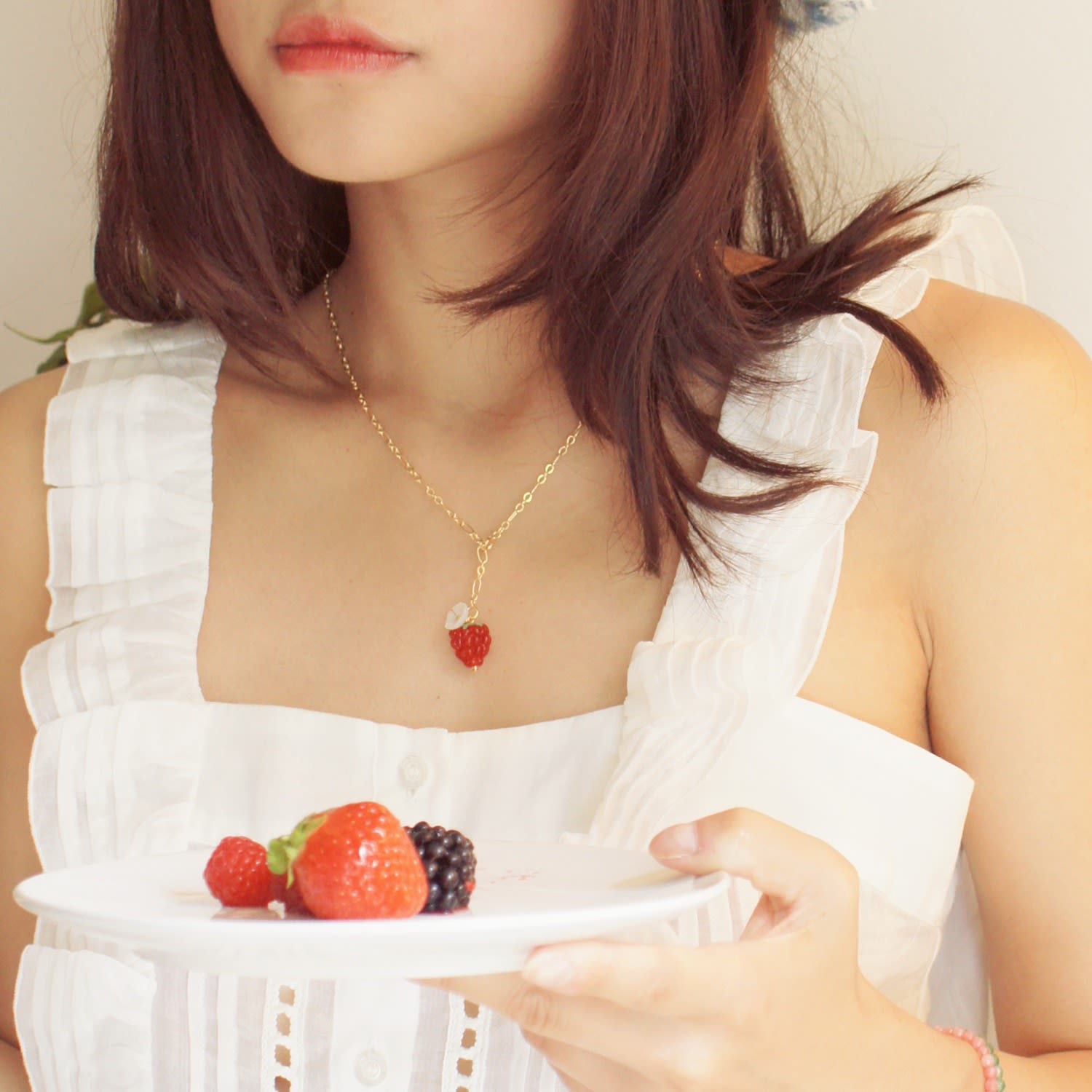 Very Berry Chain Necklace With Lampwork Glass Raspberry Pendant