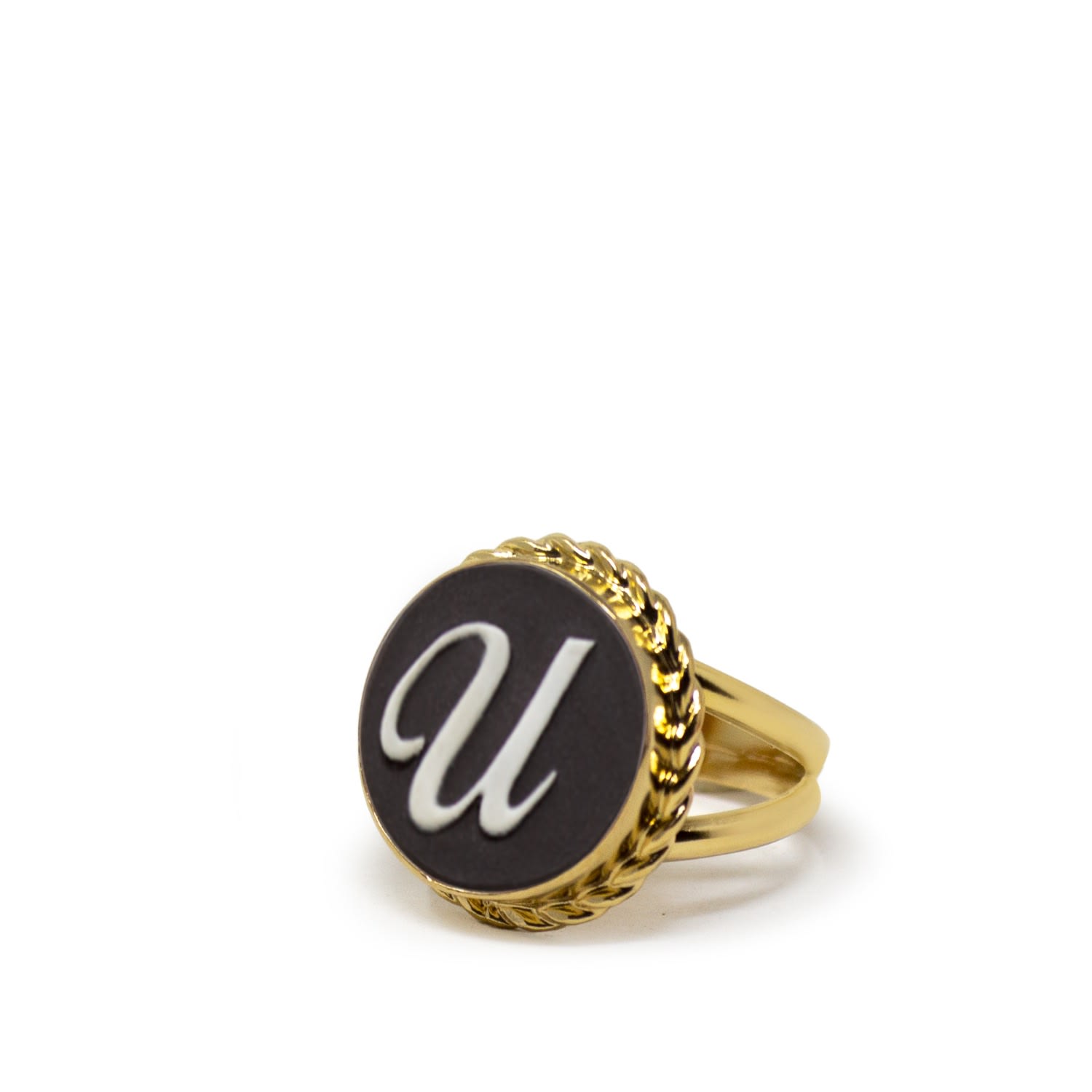 Gold Vermeil Black Cameo Ring Initial U