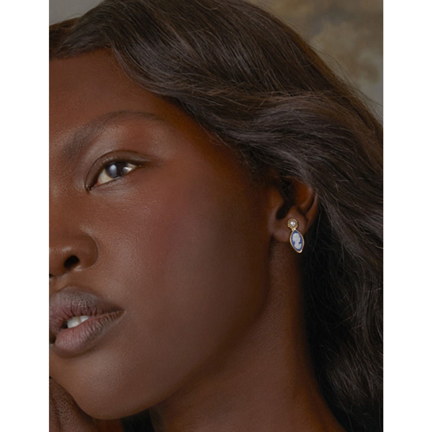 Isabella Gold-Plated Blue Cameo Stud Earrings