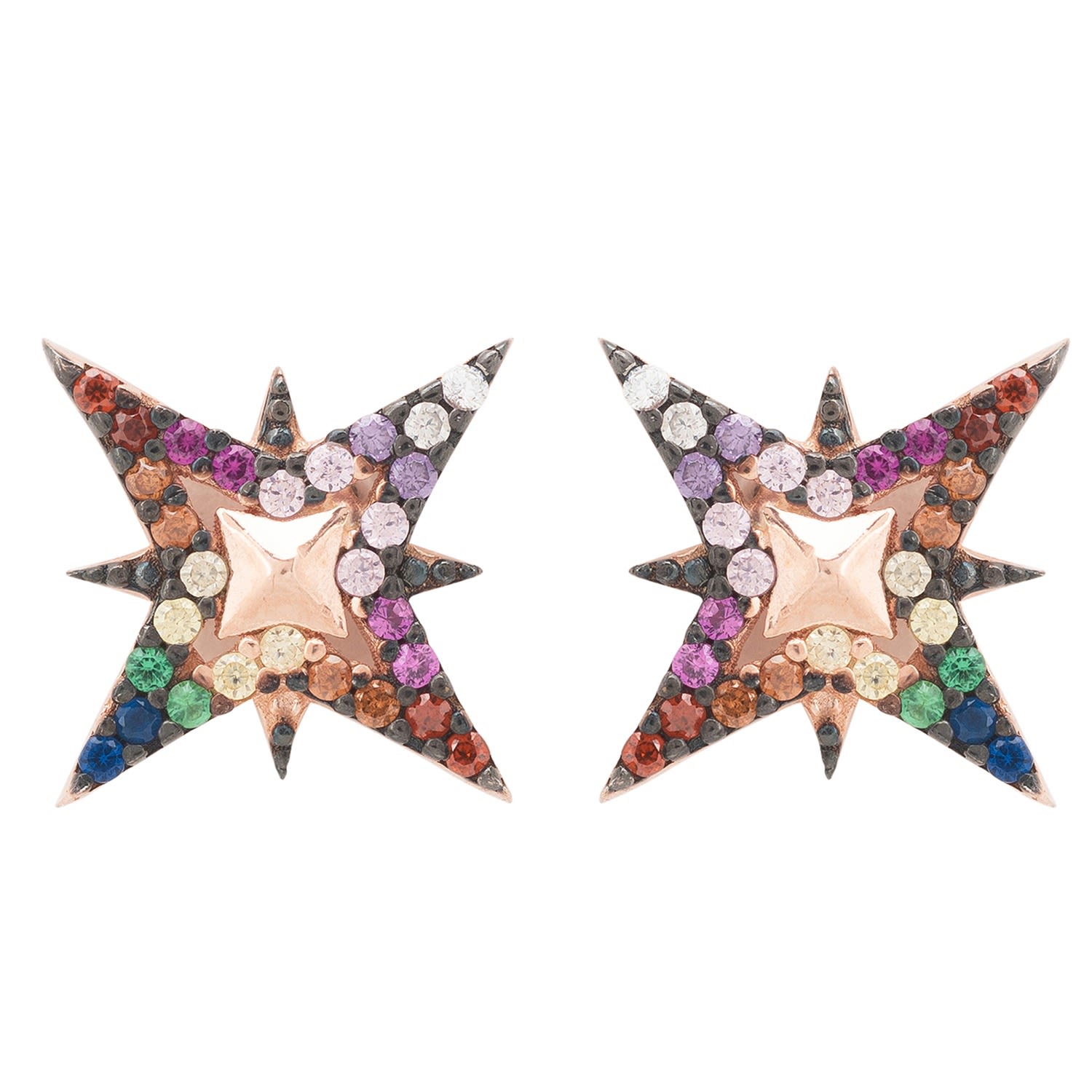 North Star Rainbow Stud Earrings Rosegold