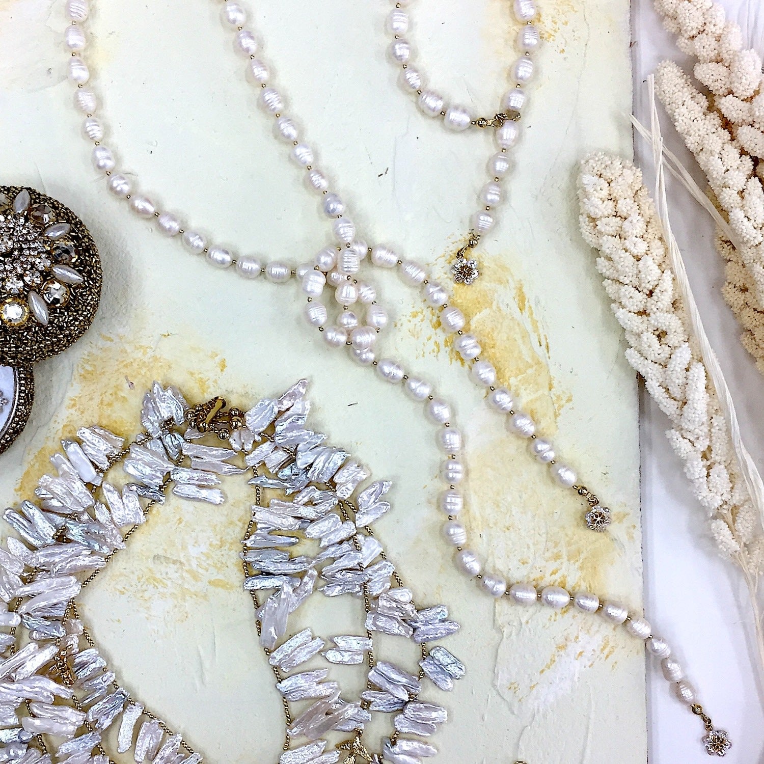 Freshwater Pearl With Snowflake Charms Open Ended Long Necklace