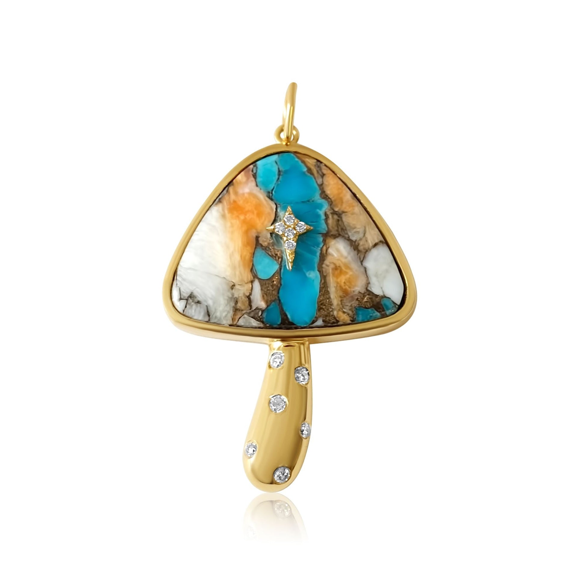 Gold Diamond Oyster Turquoise Mushroom Pendant