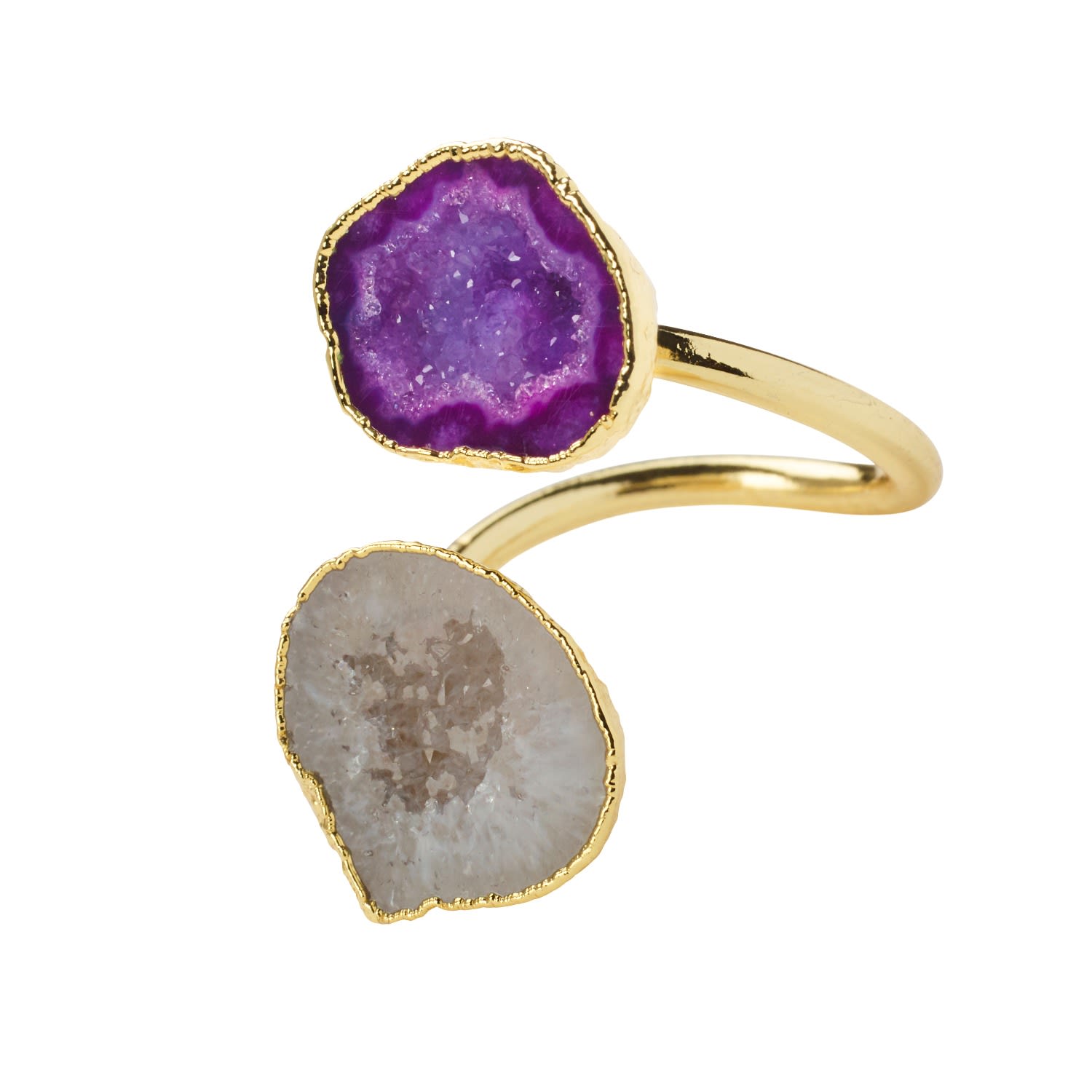 Purple White Duo Crystal Adjustable Gold Ring