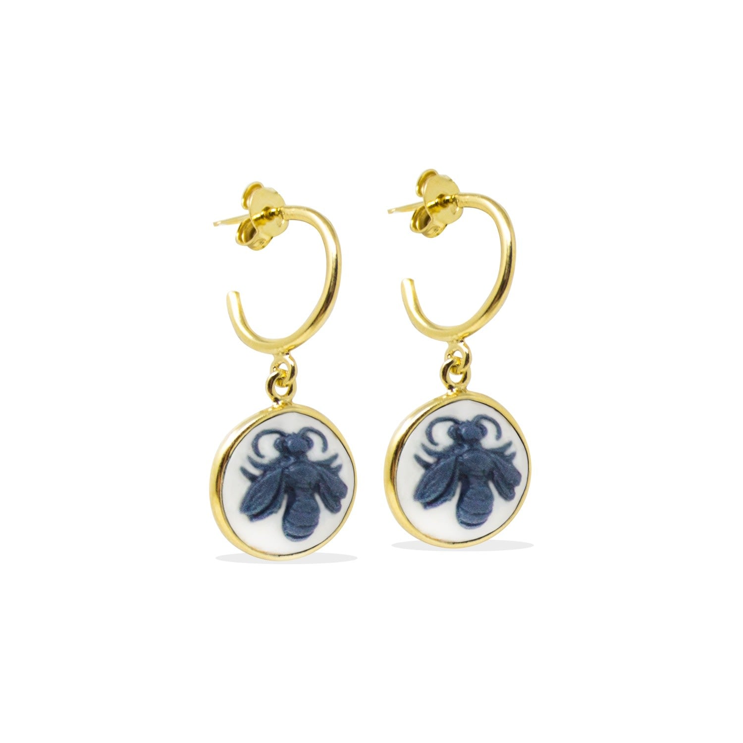 Queen Bee Cameo Mini Hoop Earrings