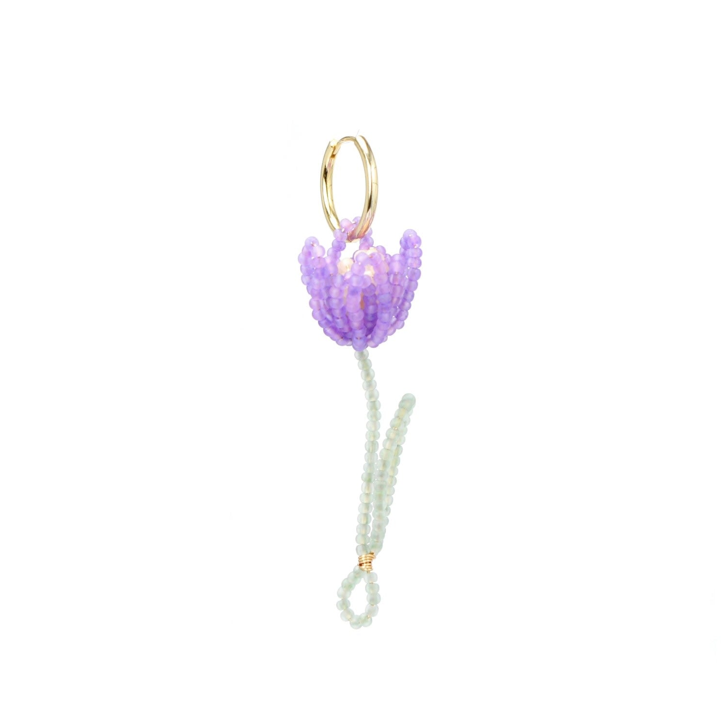 Tulip Drop Single Earring With 18K Gold Vermeil Hoop - Lilac Wonder