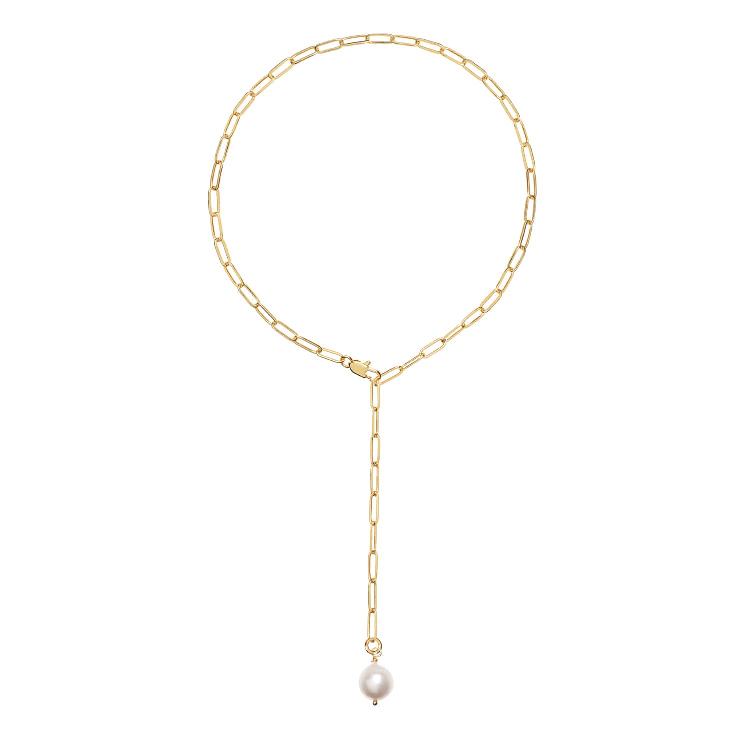 Alba Tie Gold Chain Necklace With White Pearl Charm