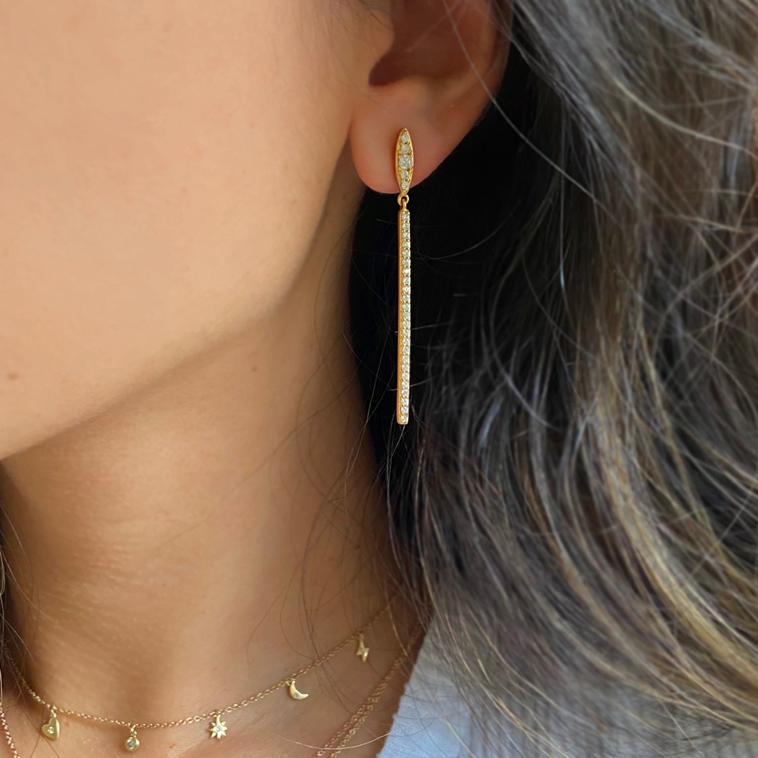 Candlestick Dangle Earrings With Crystals - Rose Gold