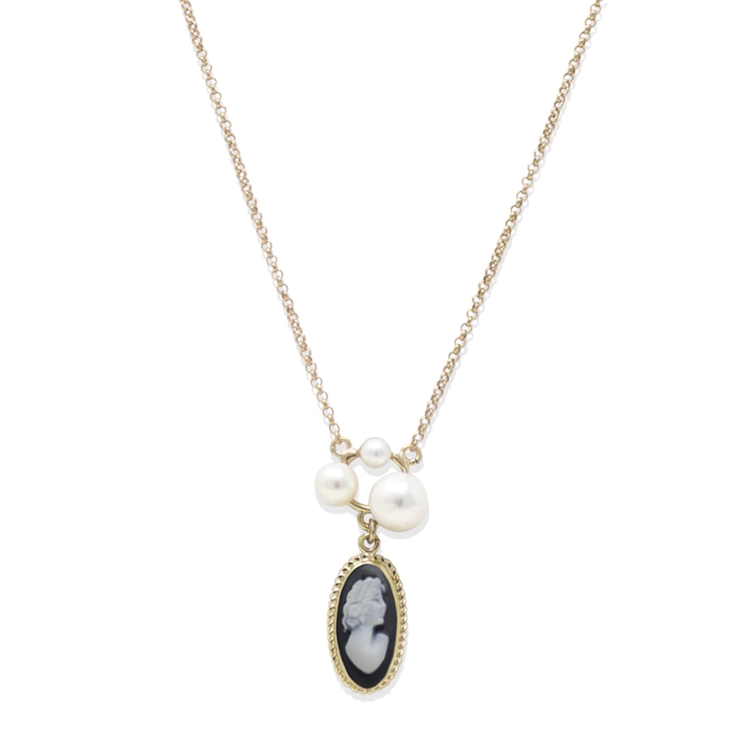 Lilith Gold-Plated Black Cameo And Pearl Necklace
