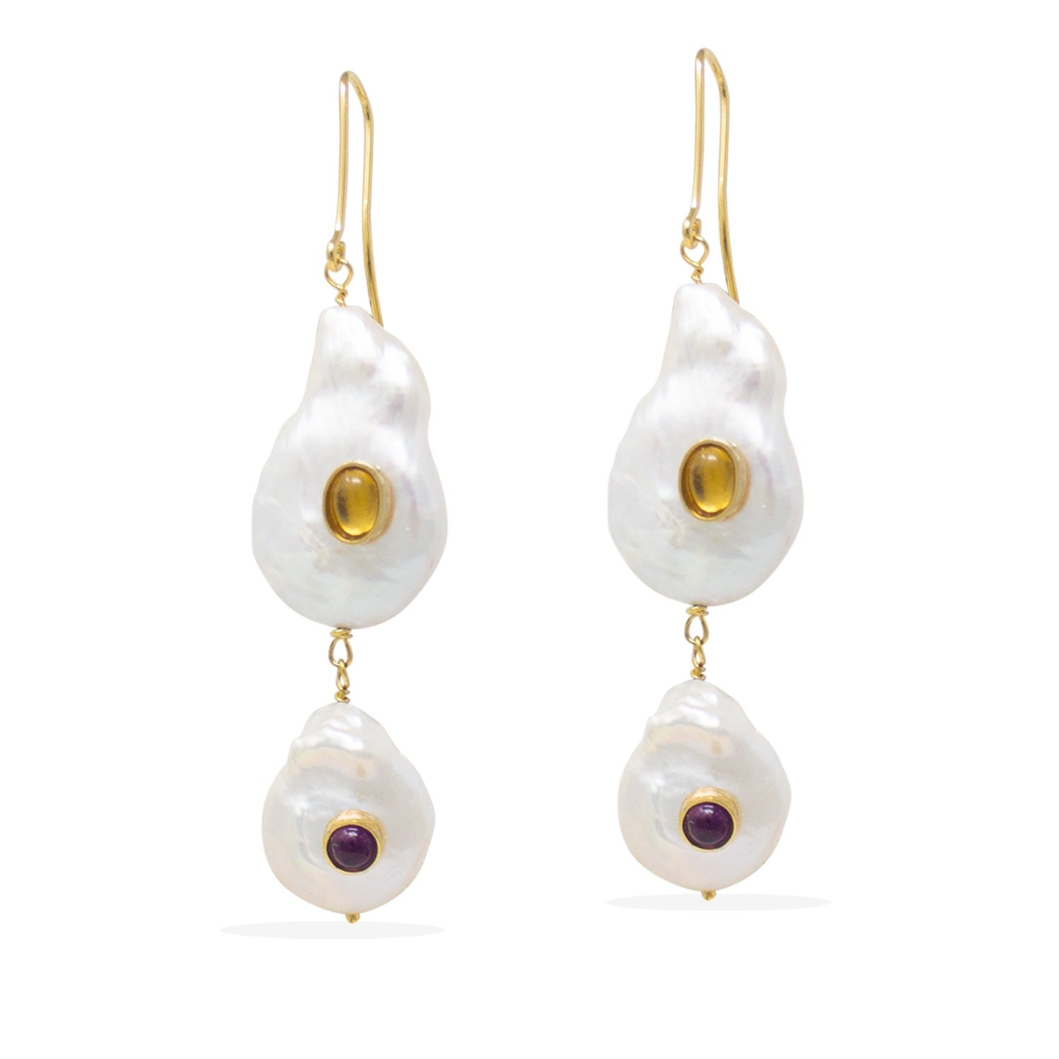 Aphrodite Gold Vermeil Pearl, Citrine & Amethyst Earrings