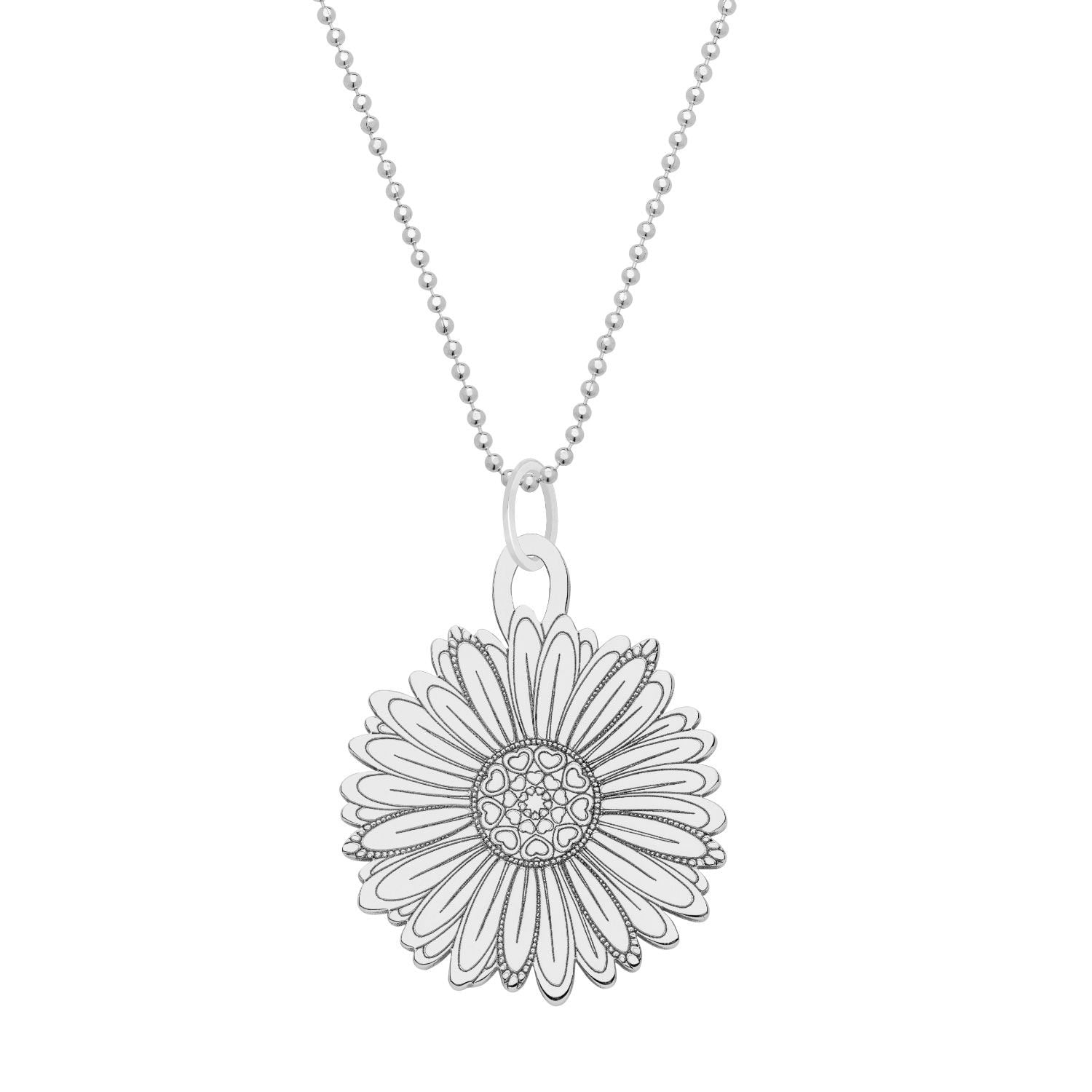 Medium Silver Daisy Flower Pendant Necklace