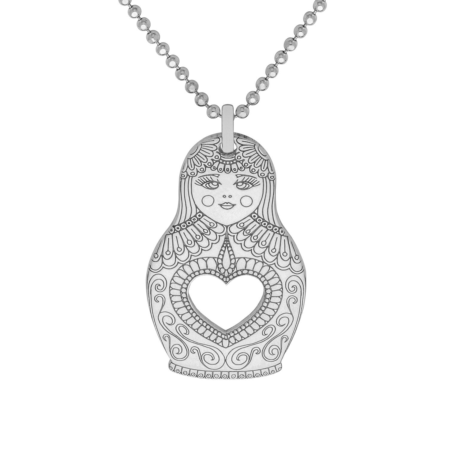 Medium Silver Russian Doll Pendant Necklace