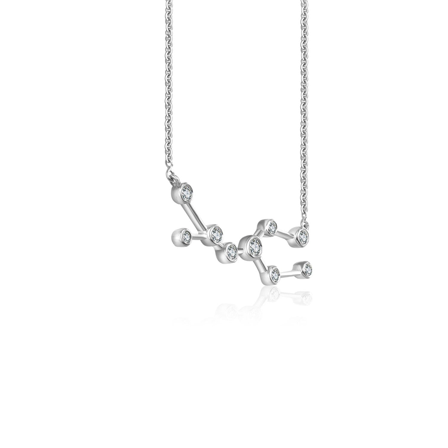 Gemini Zodiac Constellation Necklace 18K White Gold & Diamond