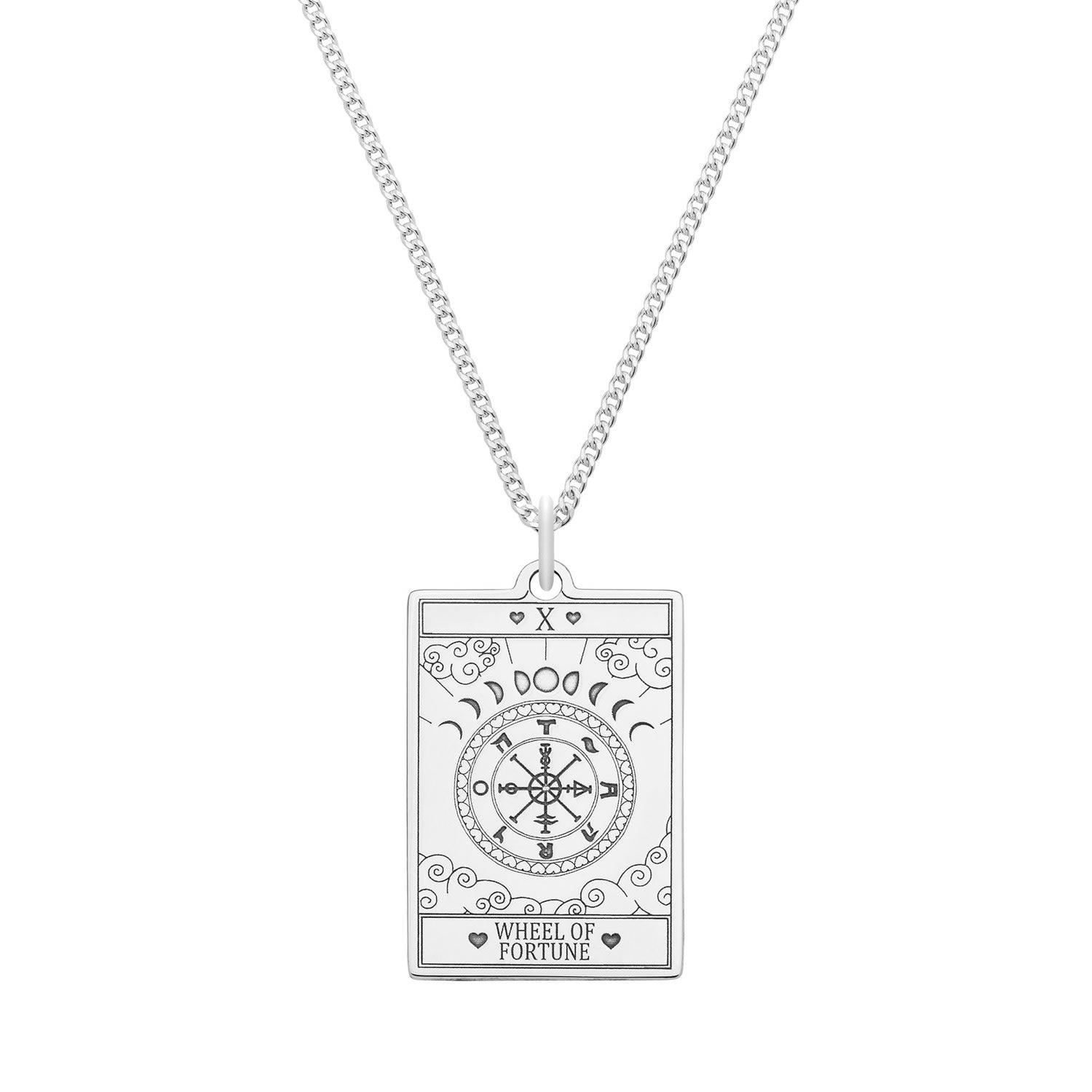 Medium Sterling Silver “The Wheel Of Fortune” Tarot Card Necklace