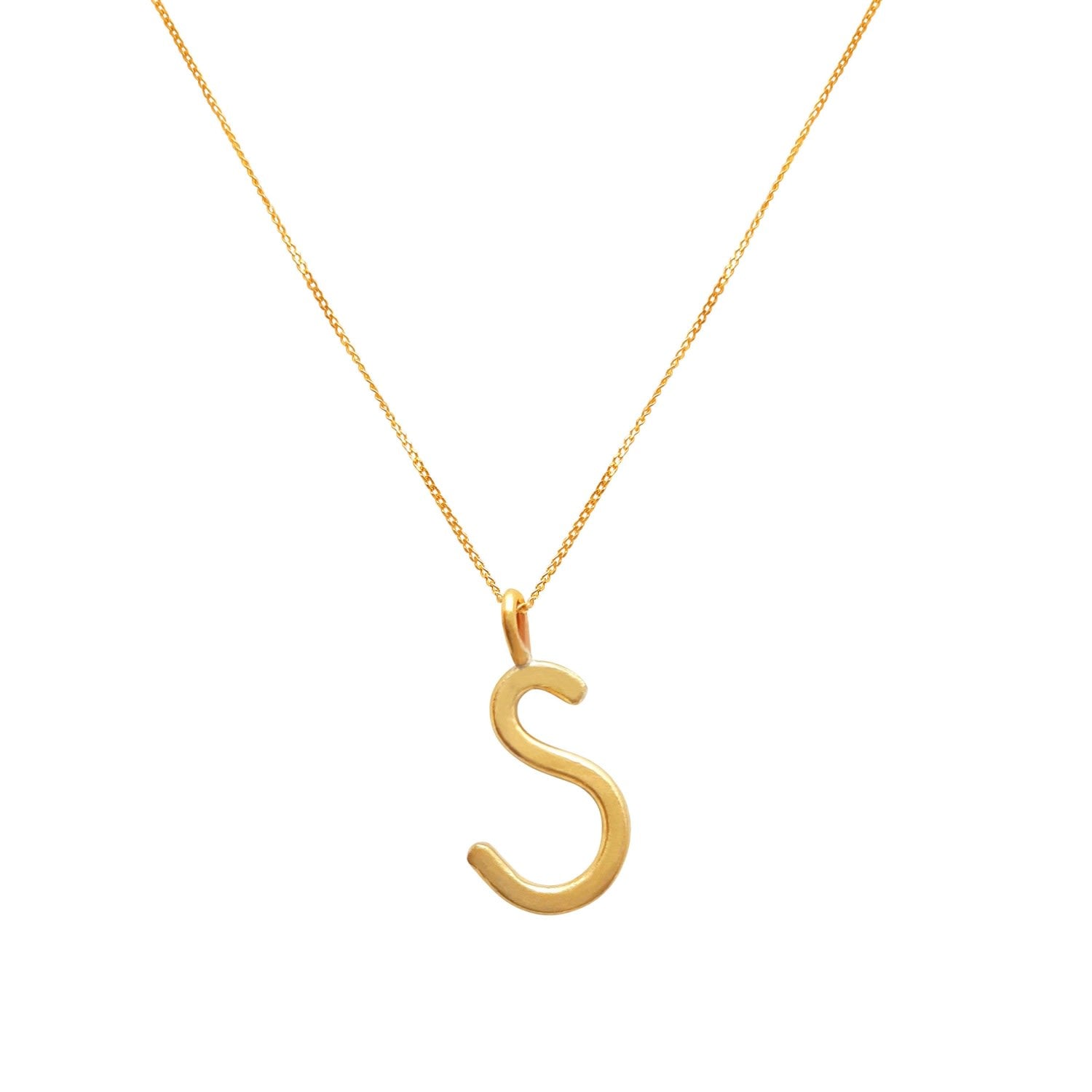 Solid Gold Letter S Pendant Necklace