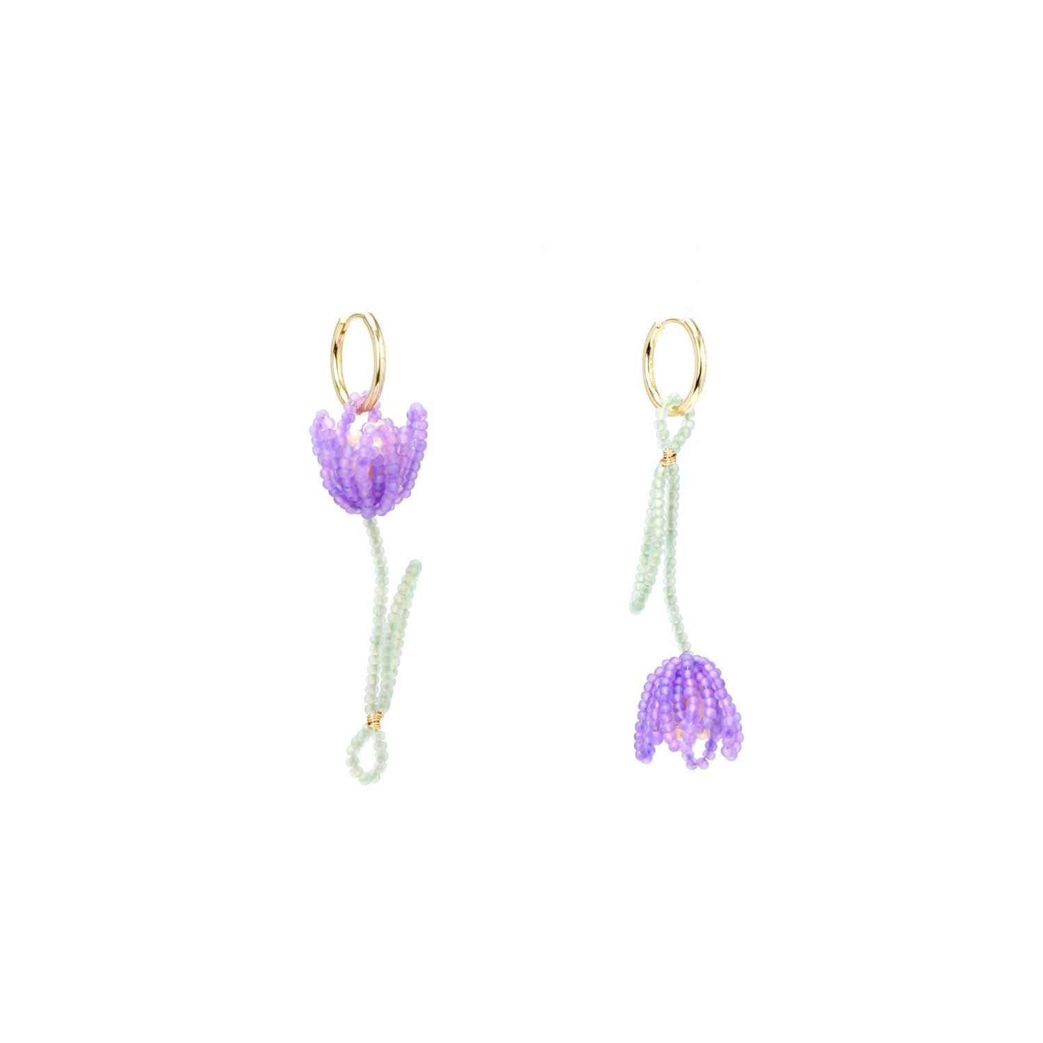 Tulip Drop Single Earring With 18K Gold Vermeil Hoop - Lilac Wonder