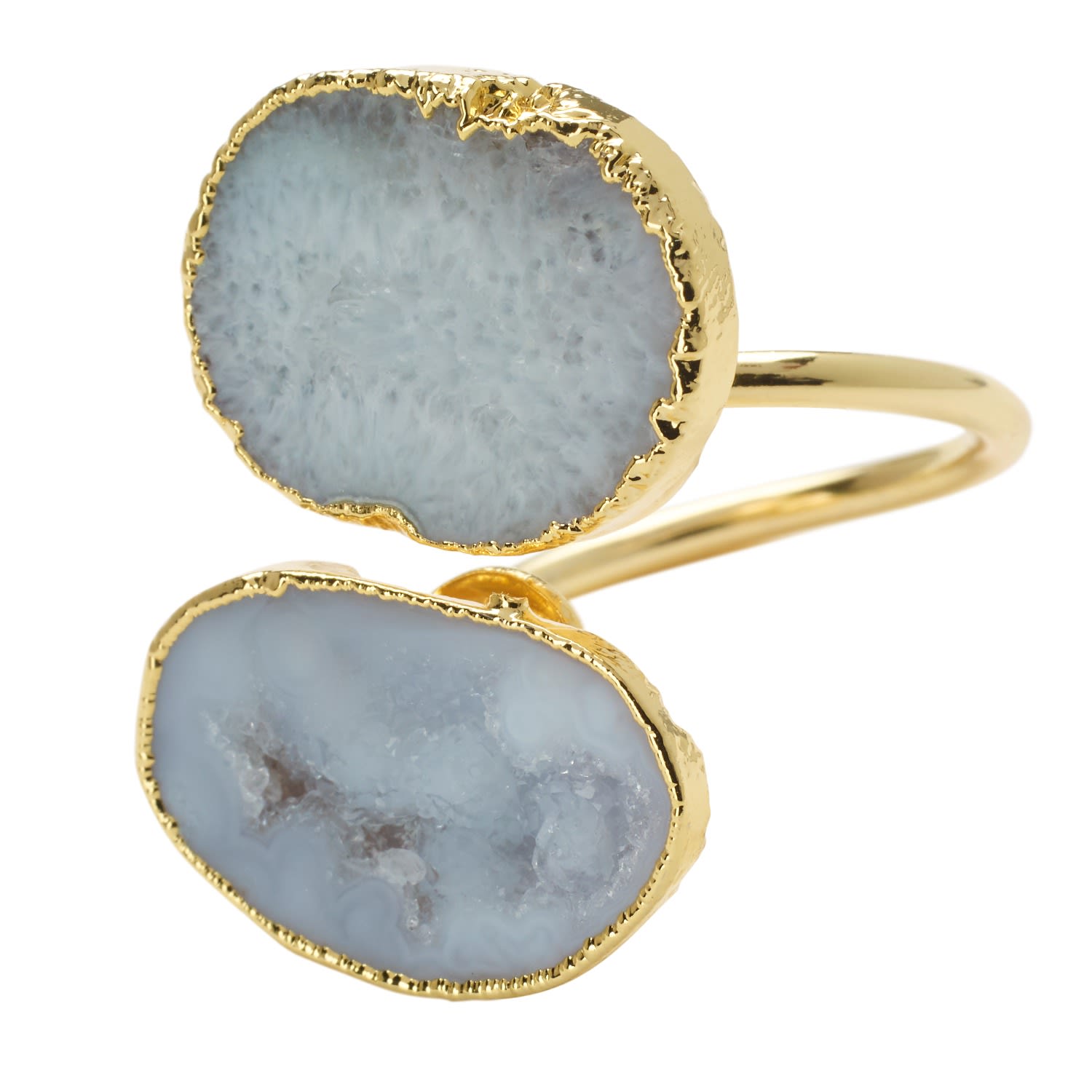 White Grey Duo Crystal Adjustable Gold Ring