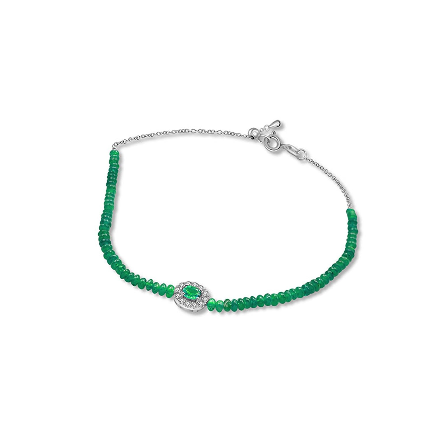 18K White Gold Emerald Bead Bracelet
