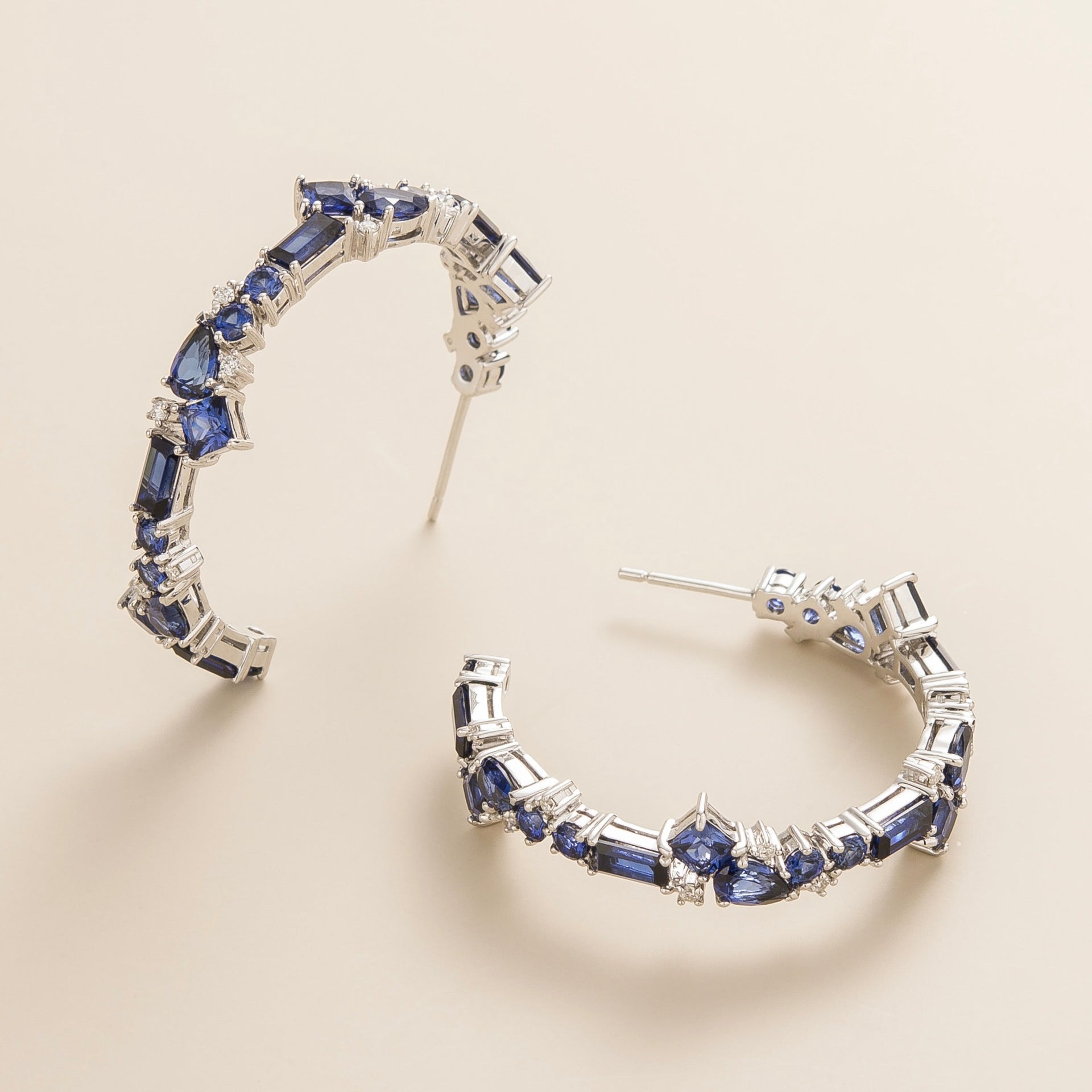 Blue Sapphires & Diamonds Lanna Hoop White Gold Earrings