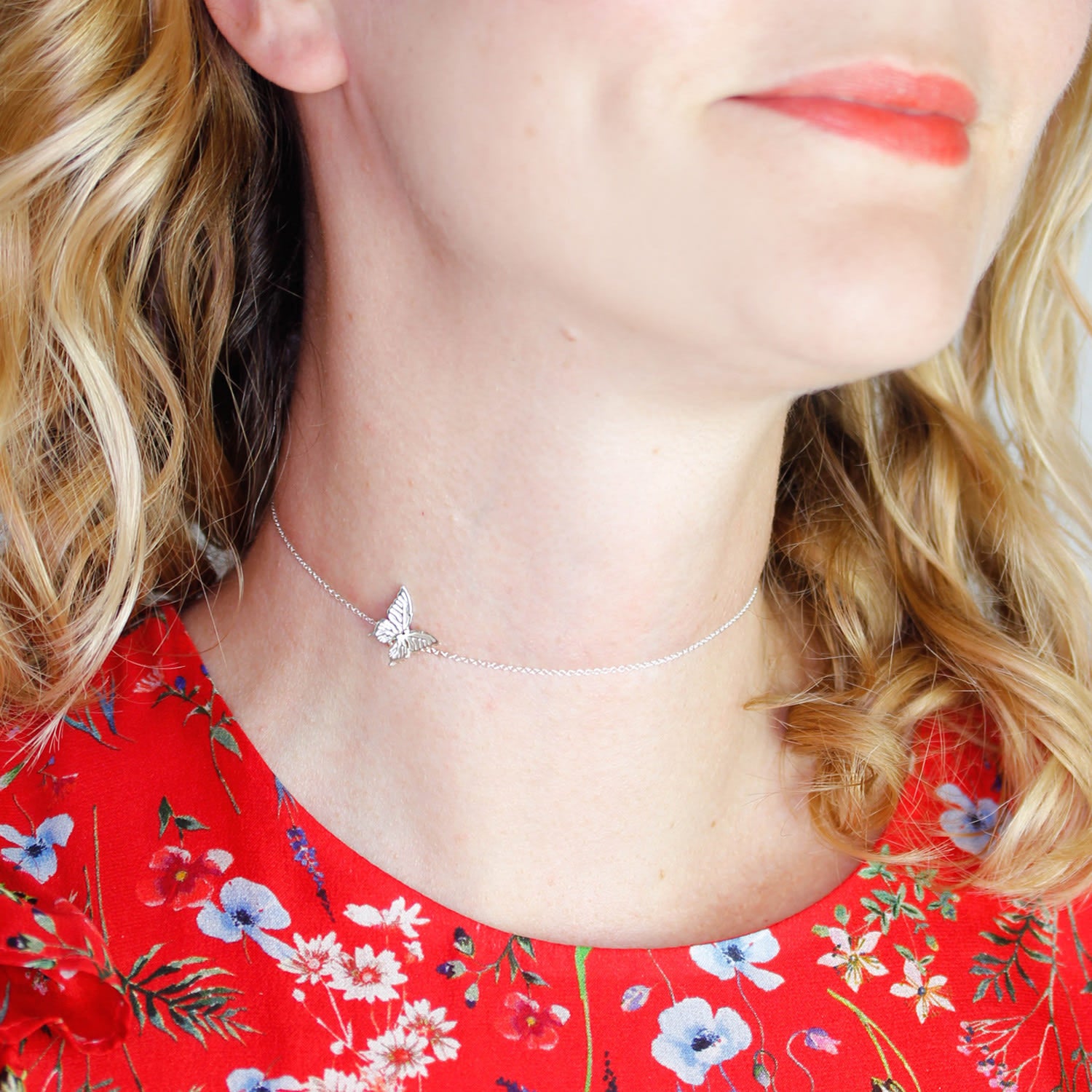 Butterfly Choker Necklace - Silver