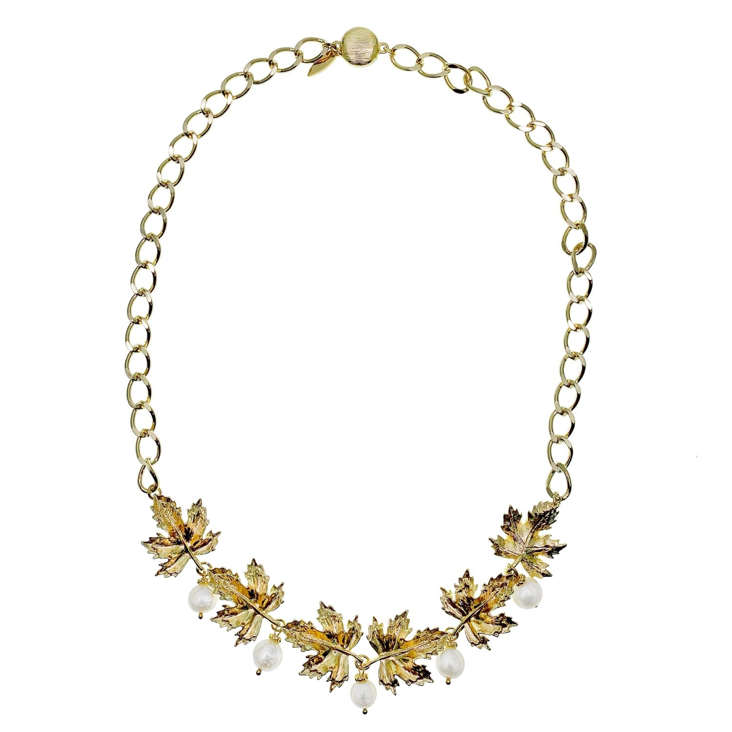 Maple Leaves With Freshwater Pearls Pendant Statement Necklace