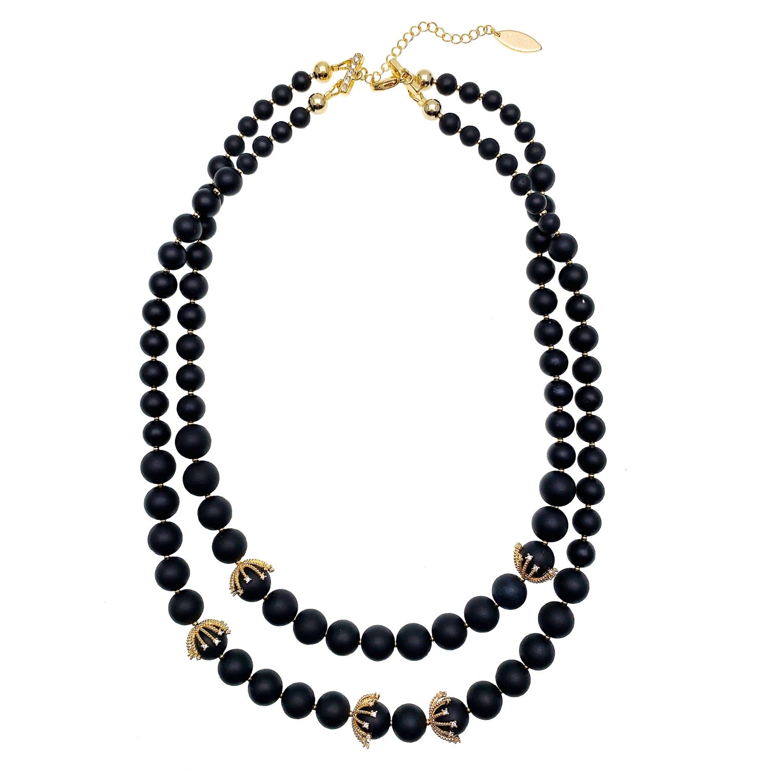 Matte Black Agate Double Layers Necklace