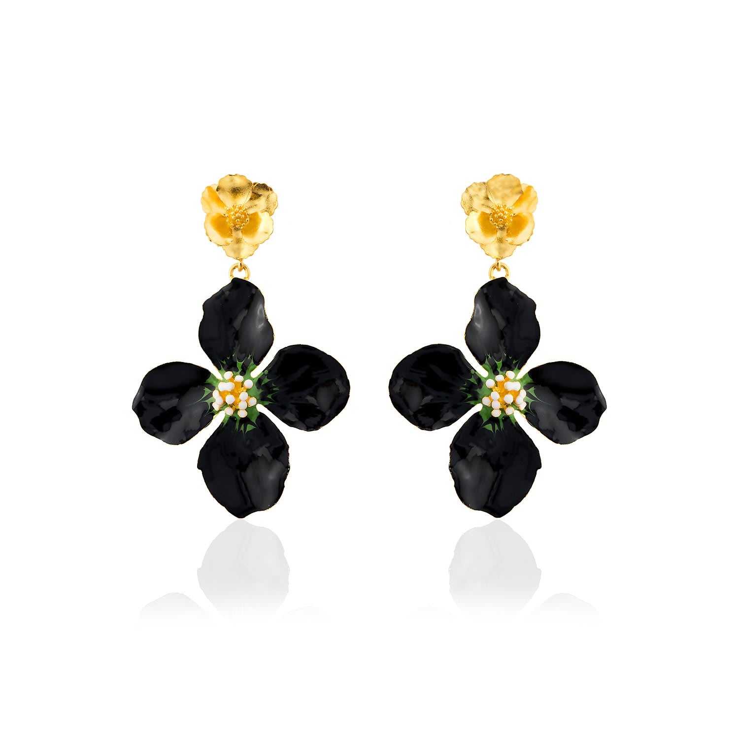 Black Clover Flower Drop Earrings