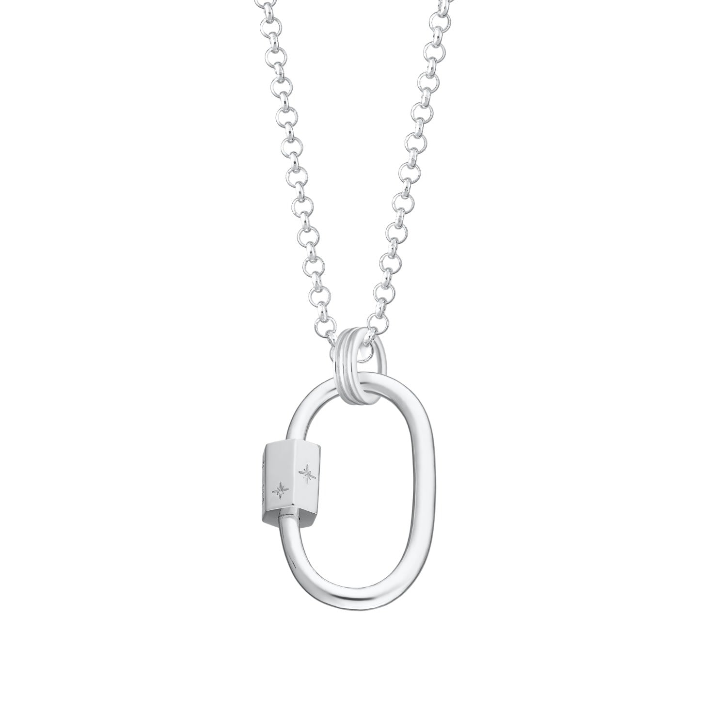 Sterling Silver Oval Carabiner Charm Collector Necklace