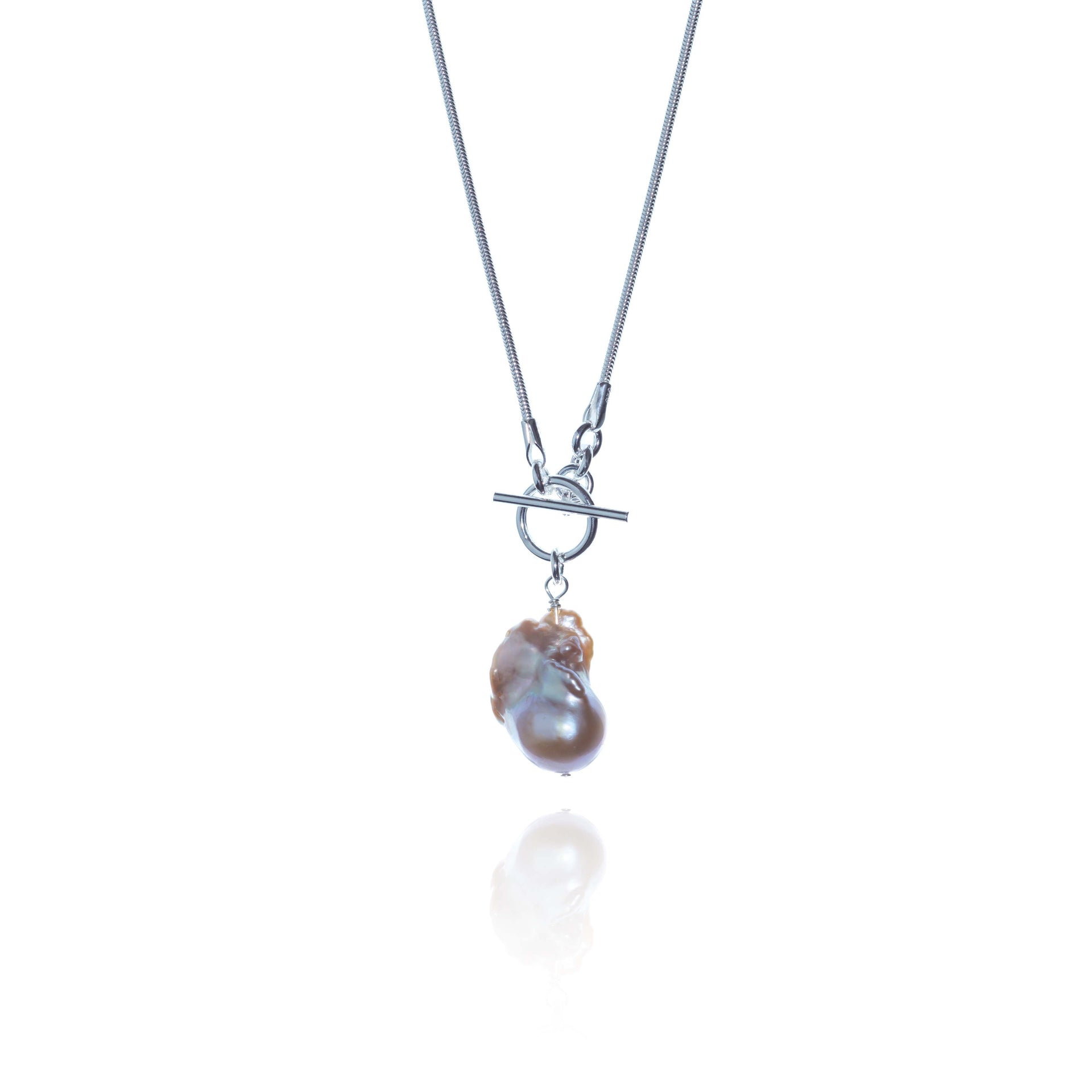 Natural Colour Baroque Pearl T-Bar Necklace