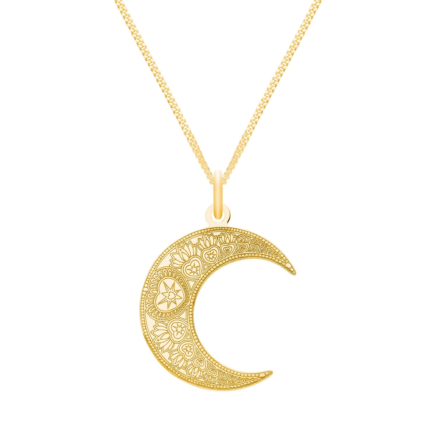 Small Gold Mandala Moon Pendant Necklace