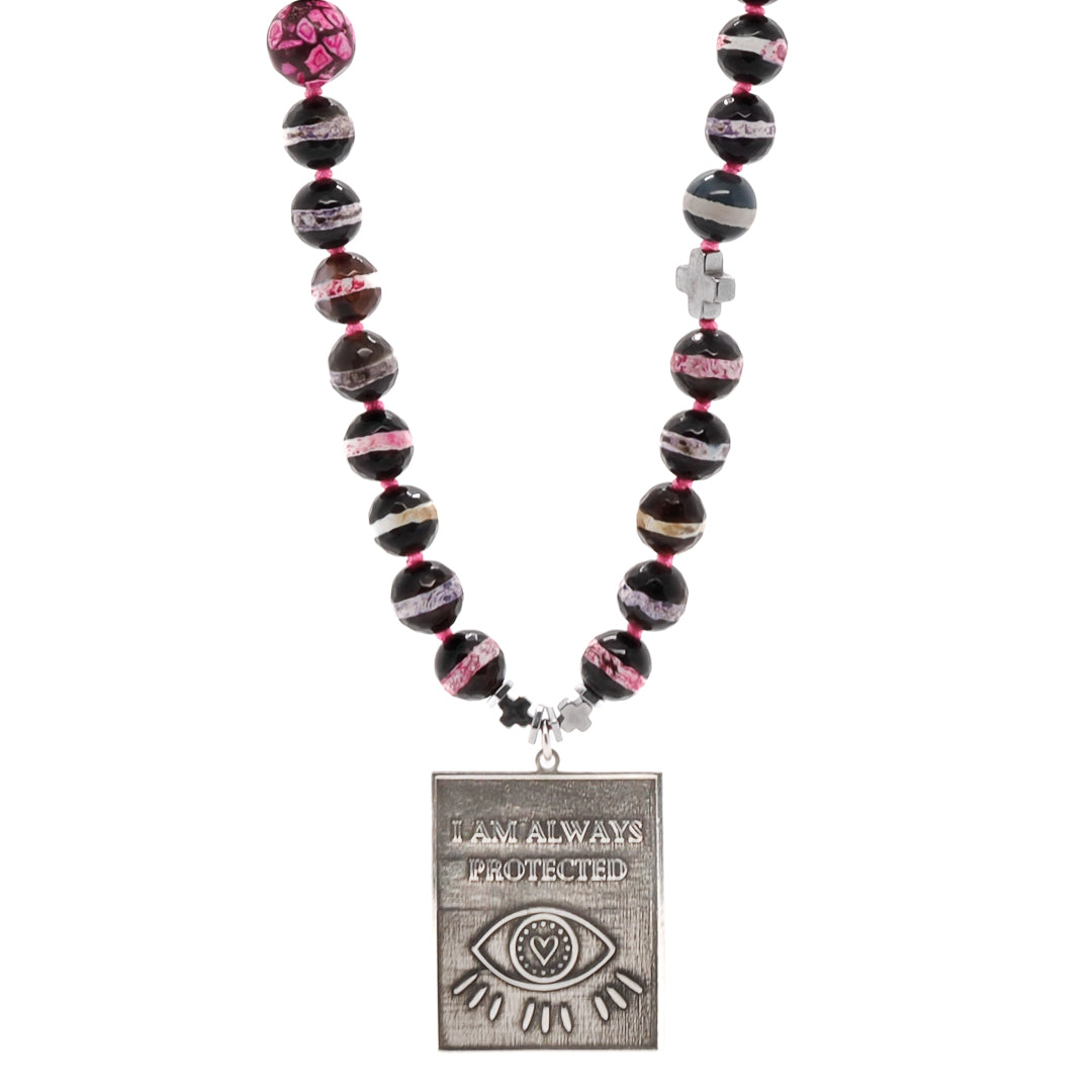 Sterling Silver I Am Always Protected Pendant Beaded Necklace - Multicolor