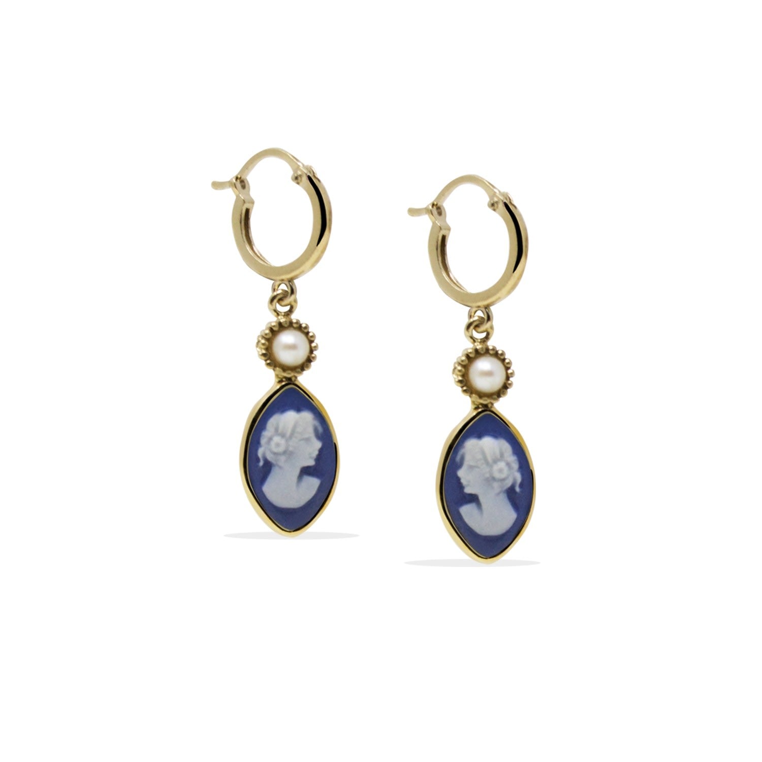 Isabella Gold-Plated Blue Cameo Hoop Earrings