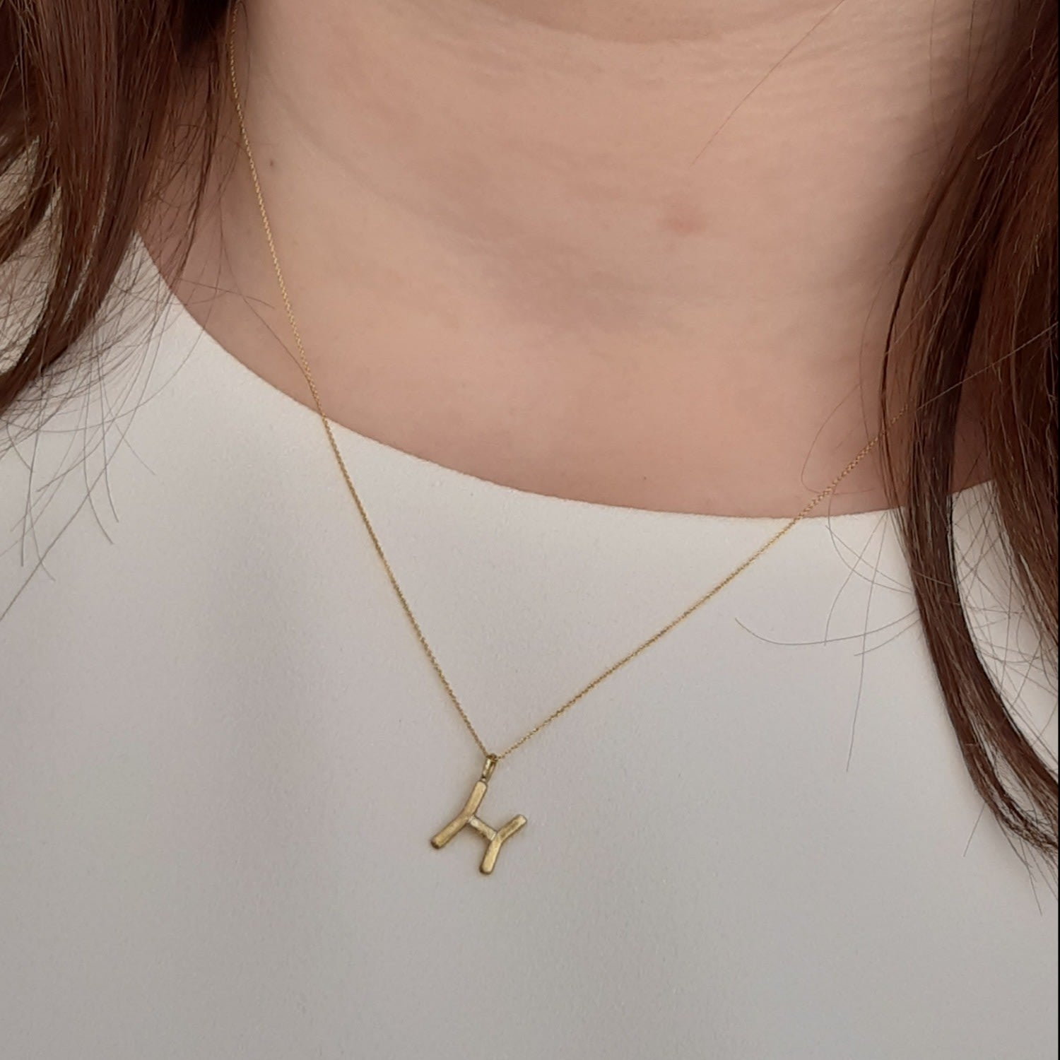 Solid Gold Letter H Pendant Necklace