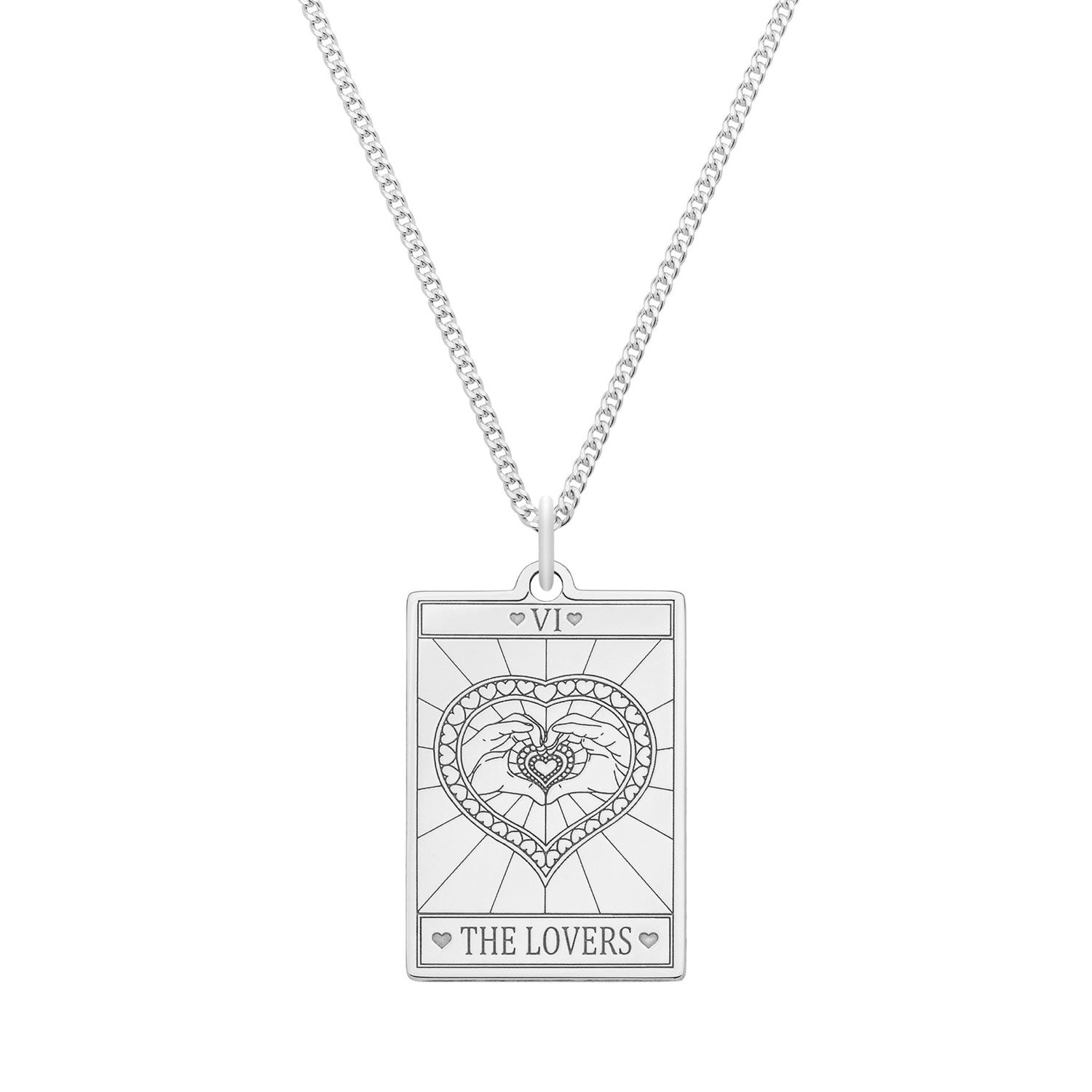 Small Sterling Silver “The Lovers” Tarot Card Necklace