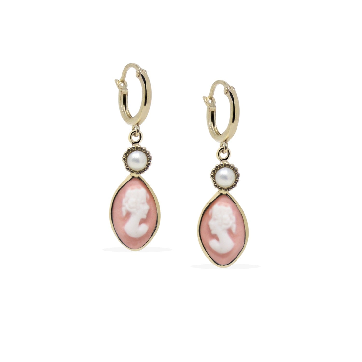 Isabella Gold-Plated Pink Cameo Hoop Earrings
