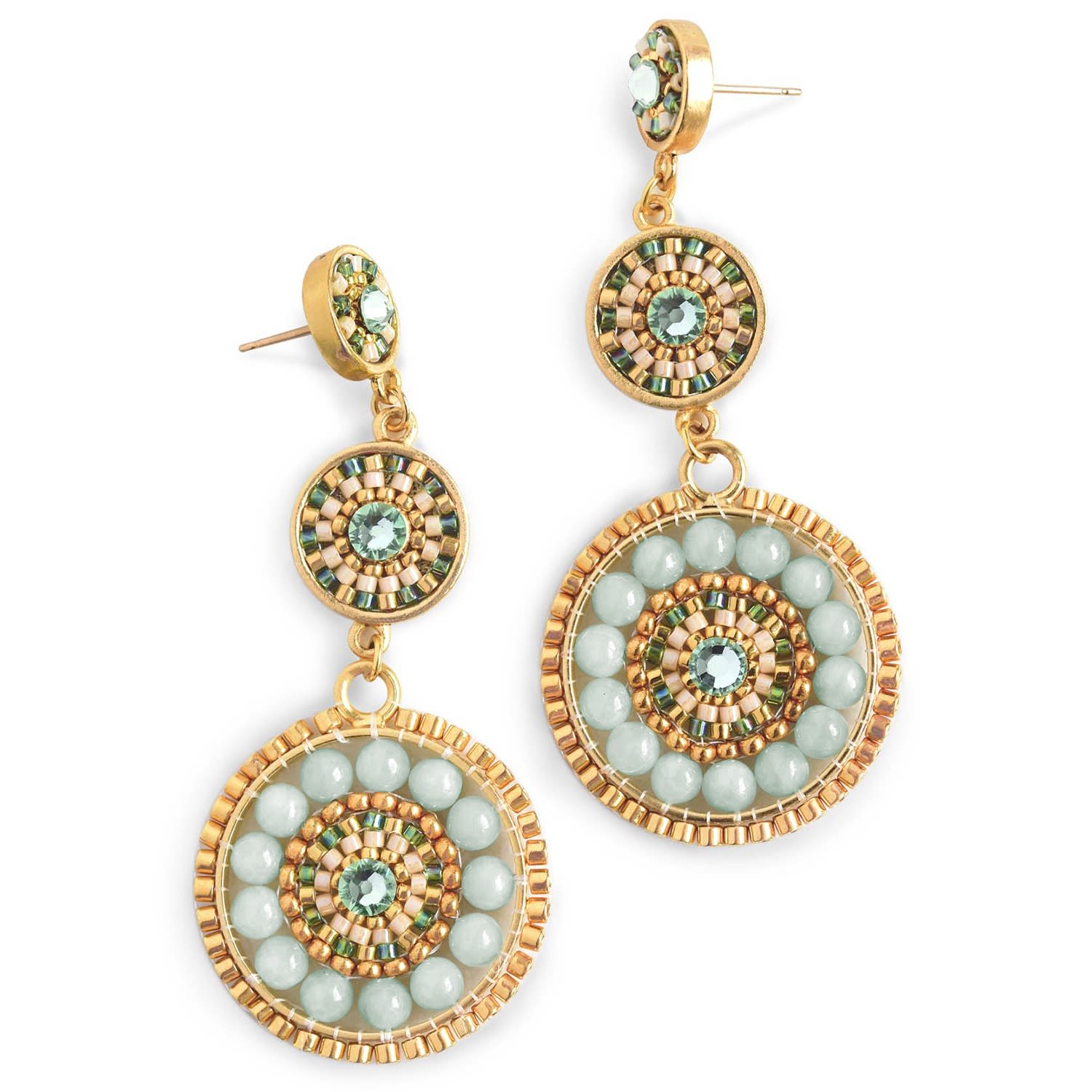 Luxe Triple Circle Statement Drop Earrings - Jade