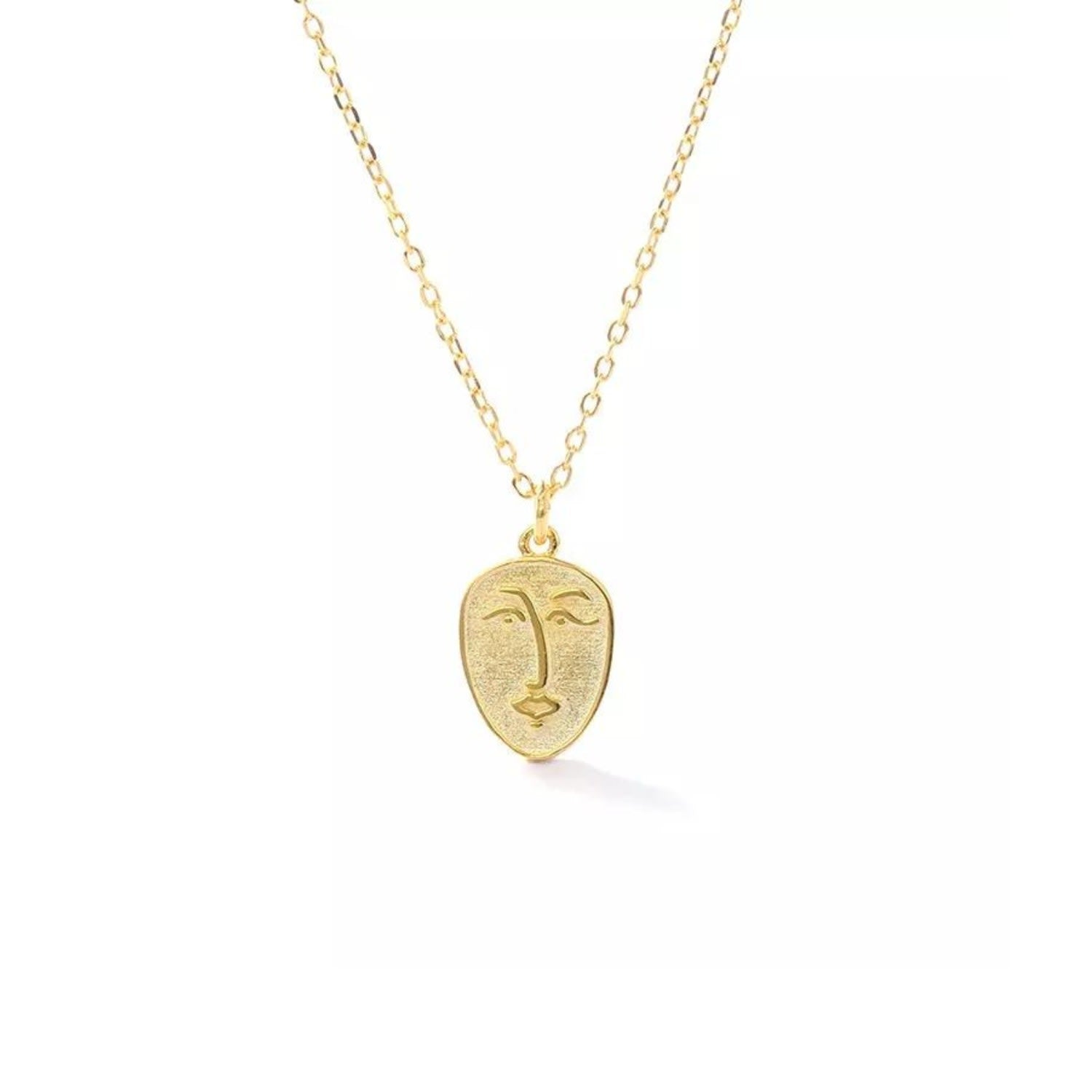 Abstract Face Monogram Medal Art Sterling Silver Necklace - Gold