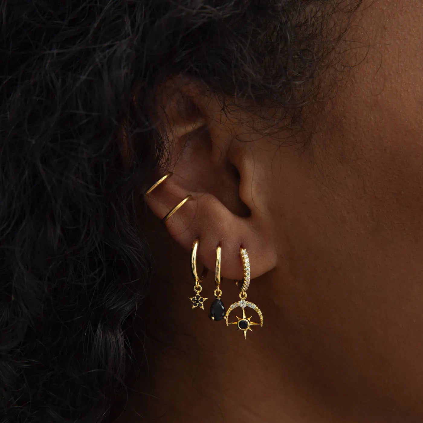 Elvira - Moon & Star Crystal Hoop Earrings