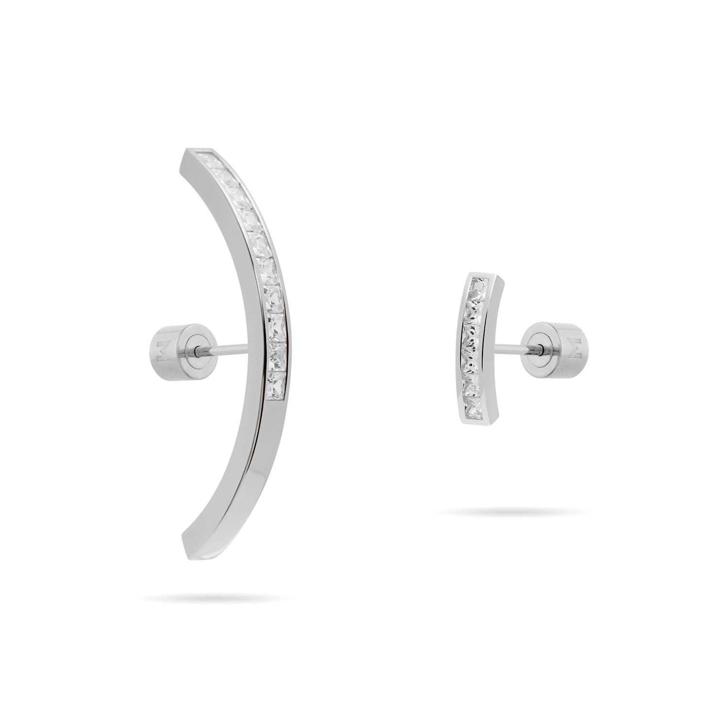 Arc Pave Cz Mismatched Earrings - Silver, Clear Cz