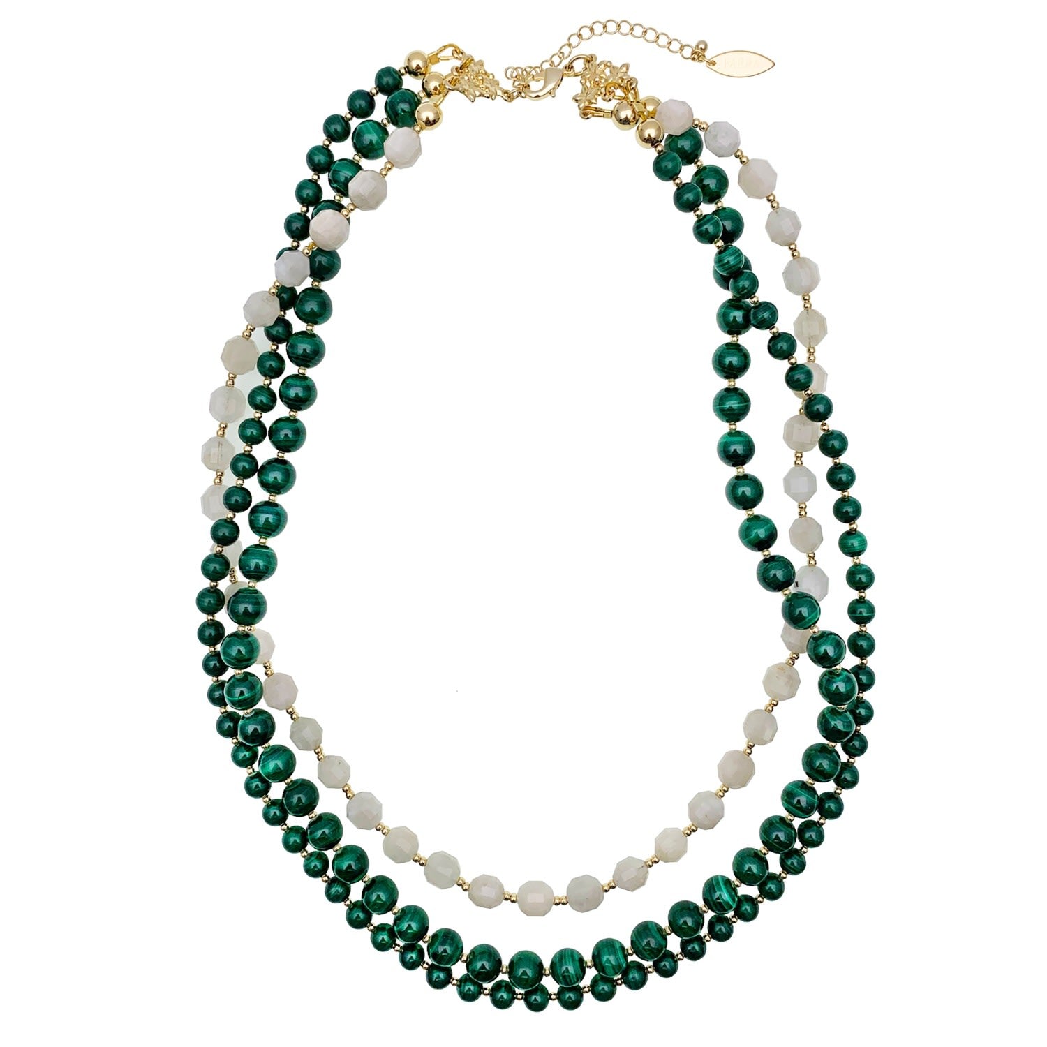 Malachite With Moonstone Triple Strands Necklace