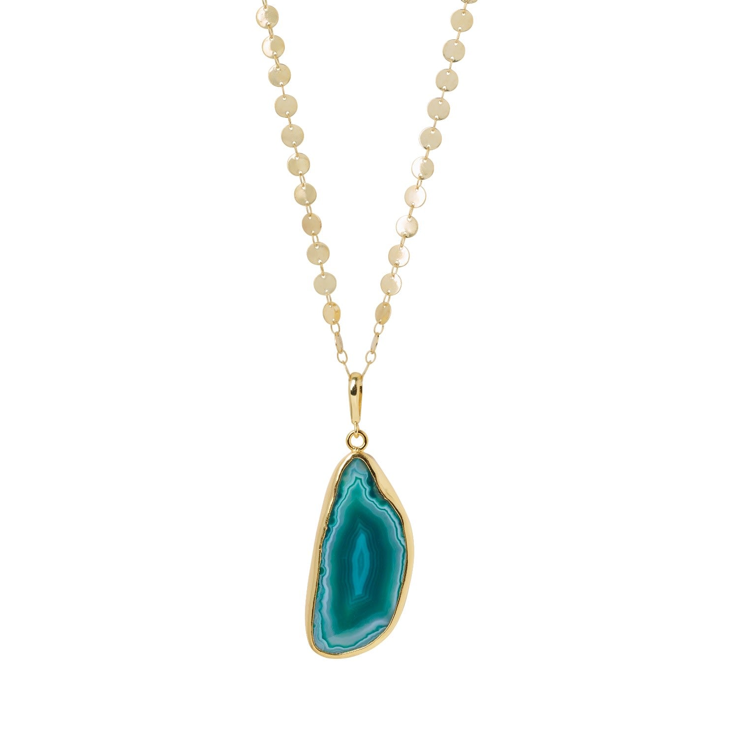 Ultra' Green Agate Long Gold Pendant Necklace