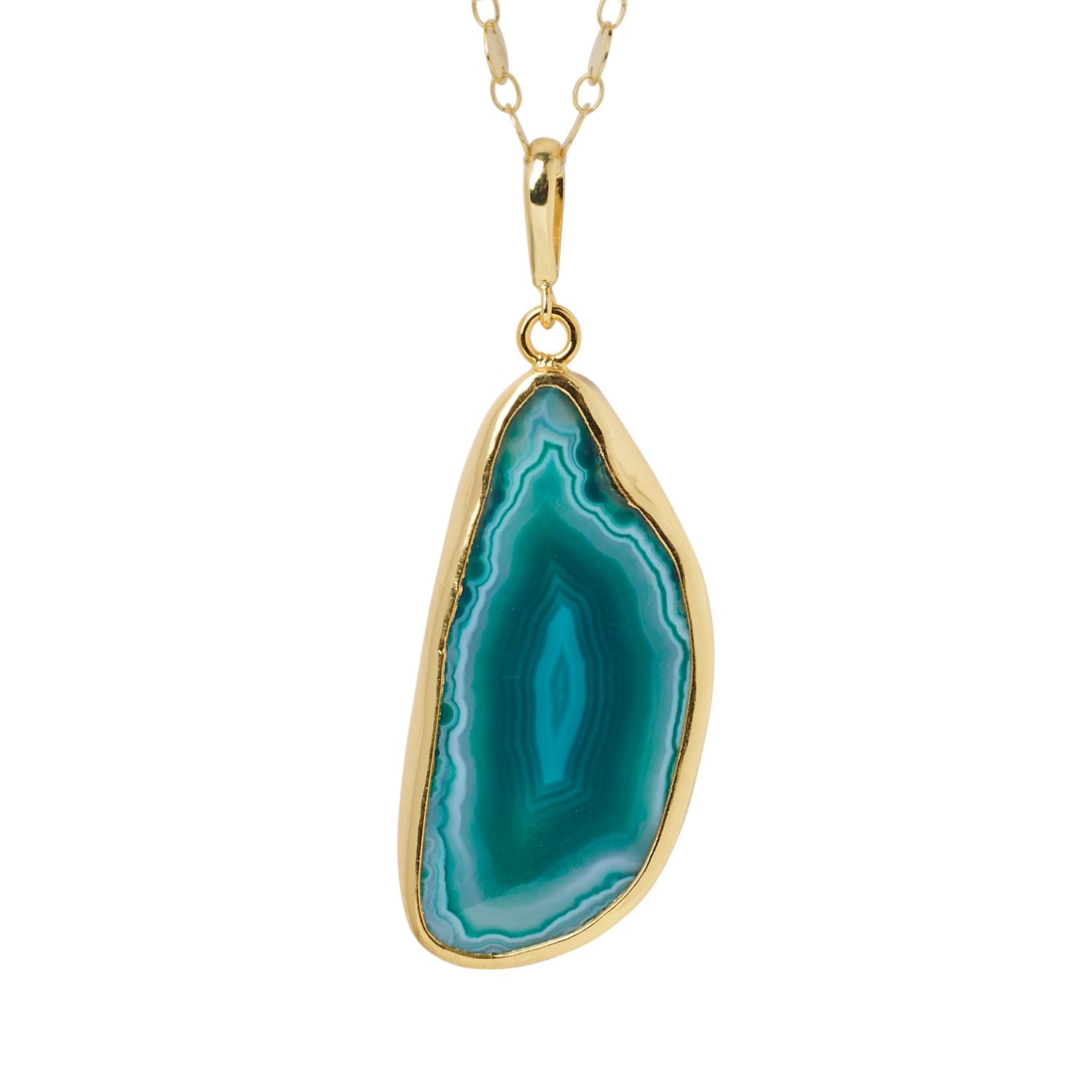 Ultra' Green Agate Long Gold Pendant Necklace