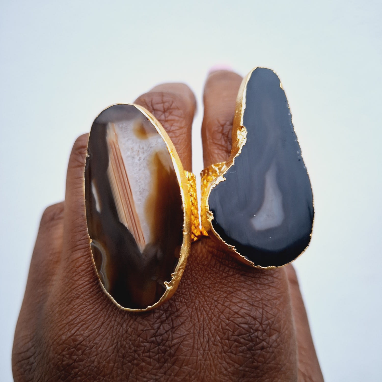 Ultra Mega Dark Brown Gemstone Gold Statement Ring