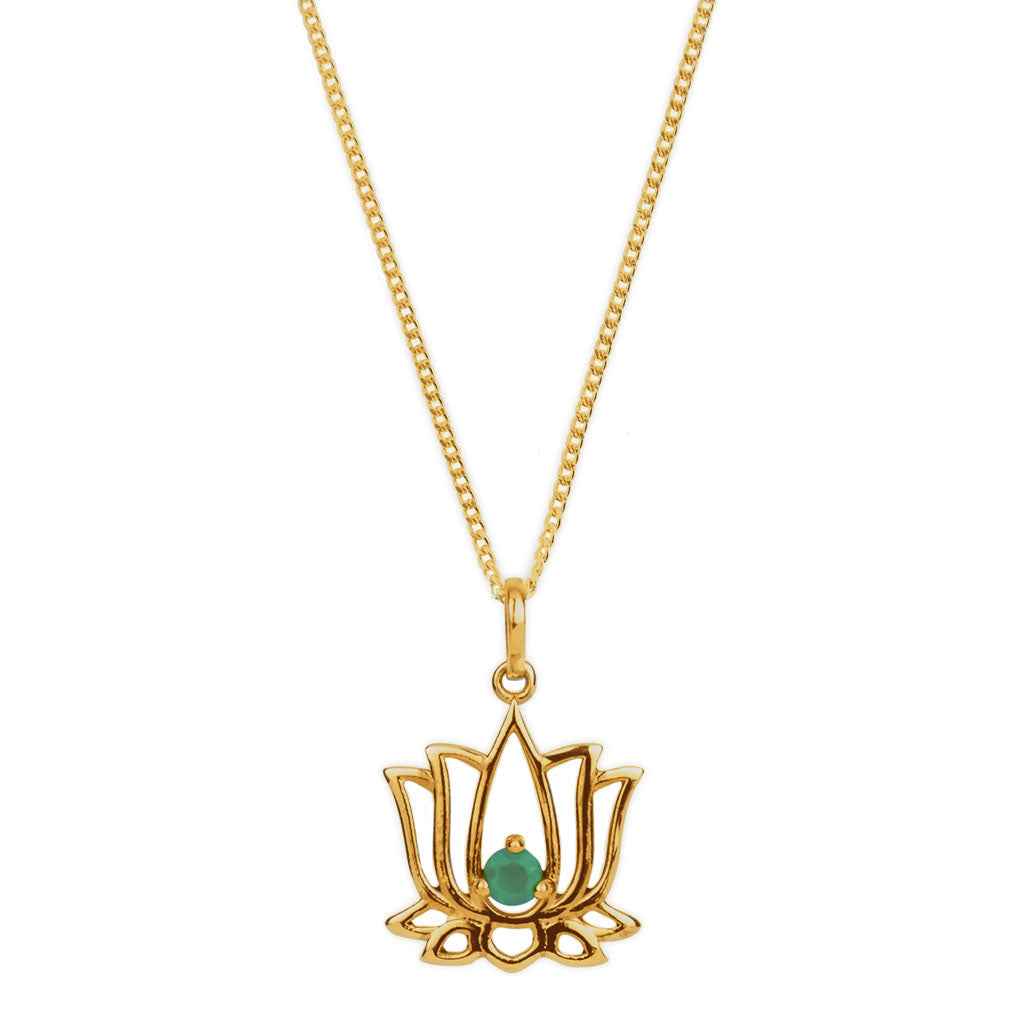 Lotus Flower Gold Vermeil Necklace - Green Onyx